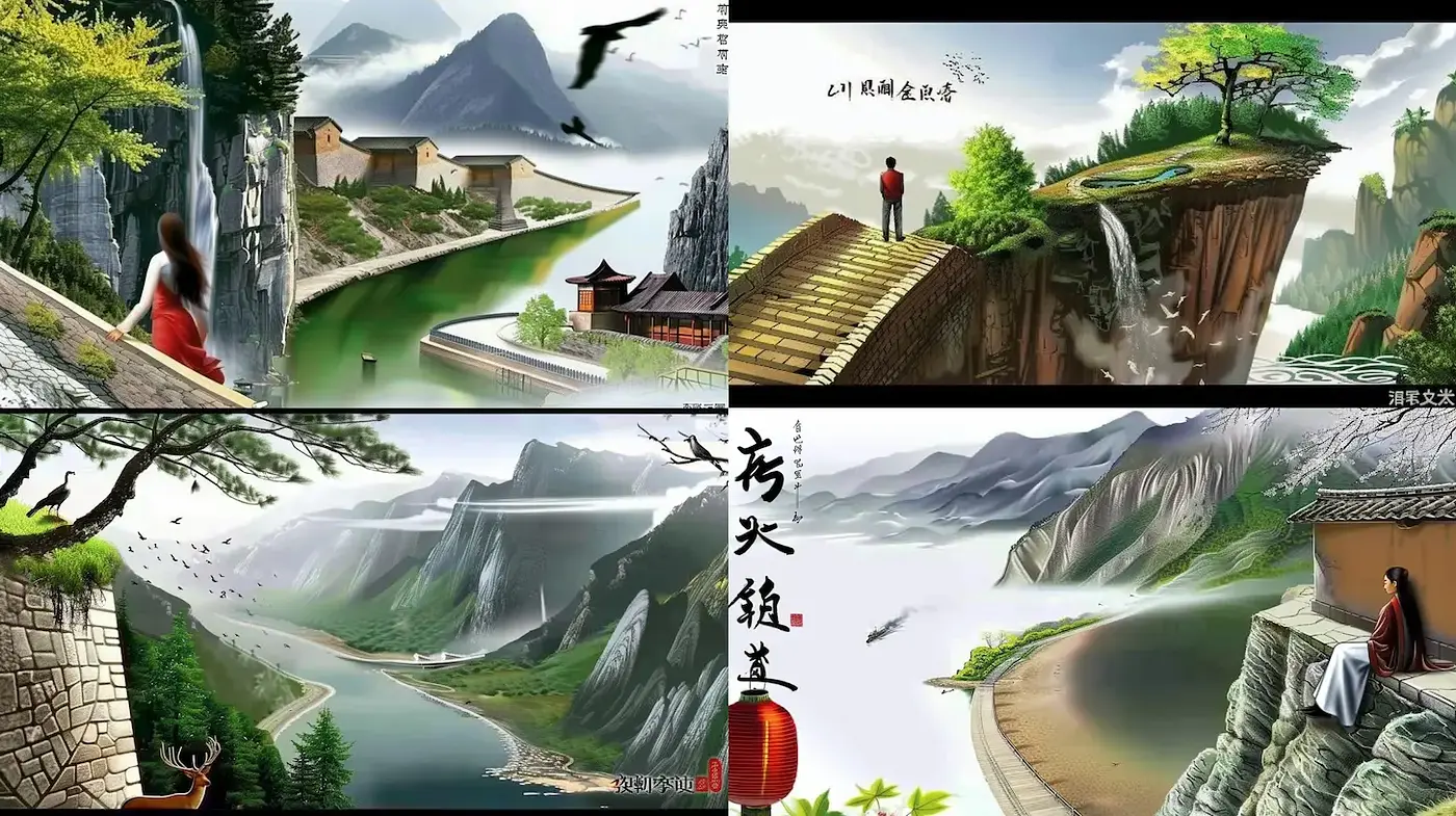 Serene and Majestic Landscapes with a Touch of Traditional Aesthetics - Midjourney sref style