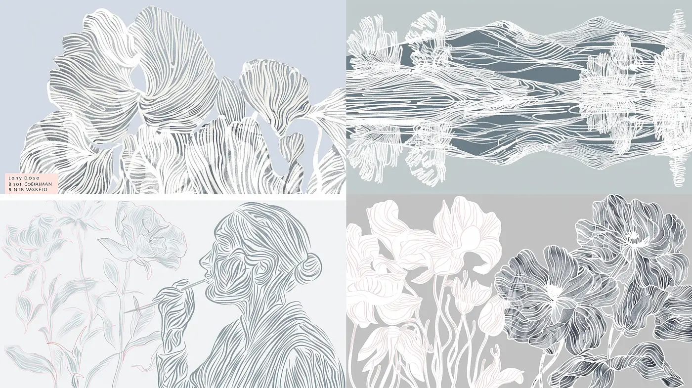 Ethereal Contour Lines and Monochromatic Dreamscape - Midjourney sref style