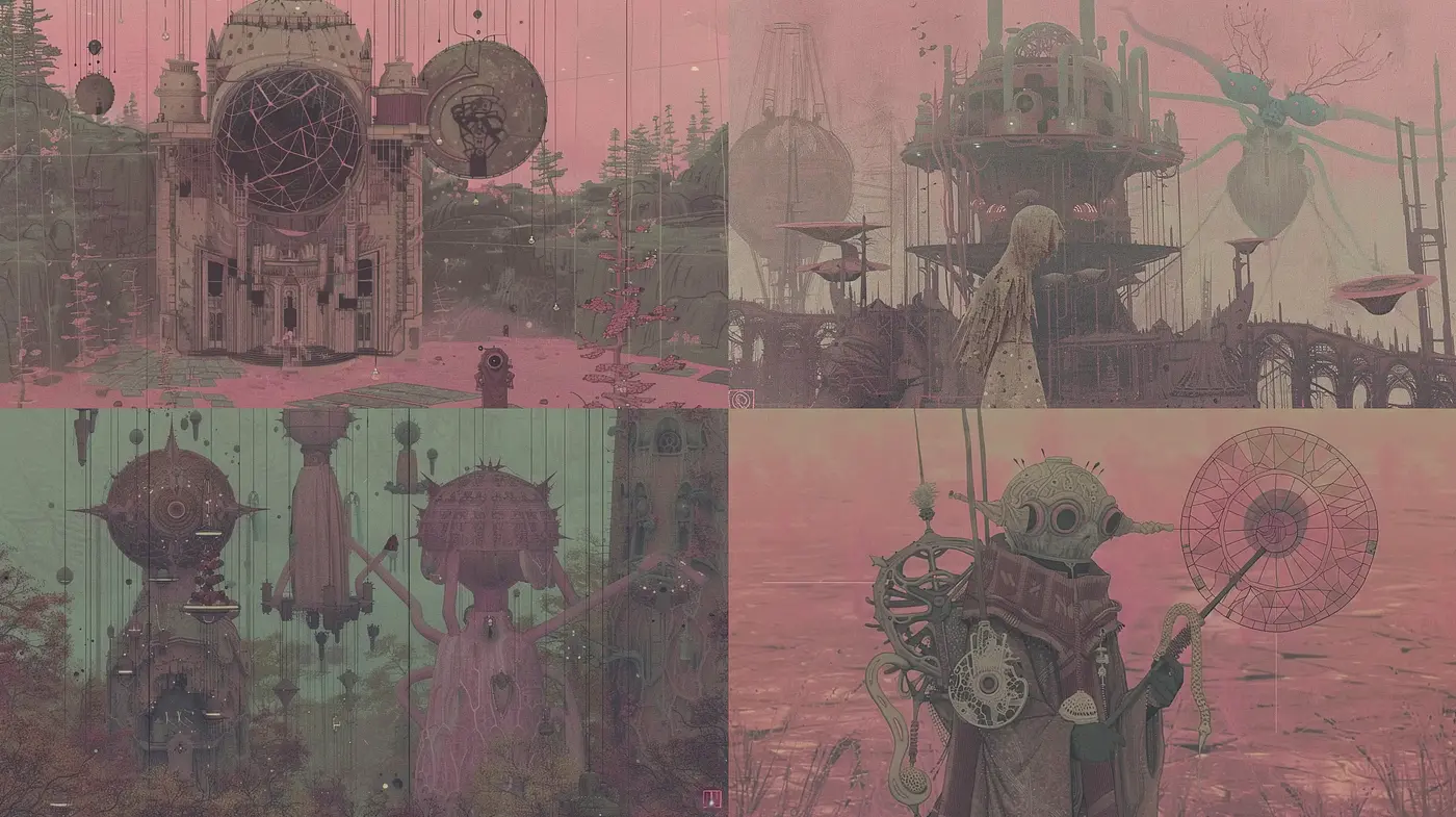 Ethereal Dreamscape in Sepia and Rose Hues - Midjourney sref style