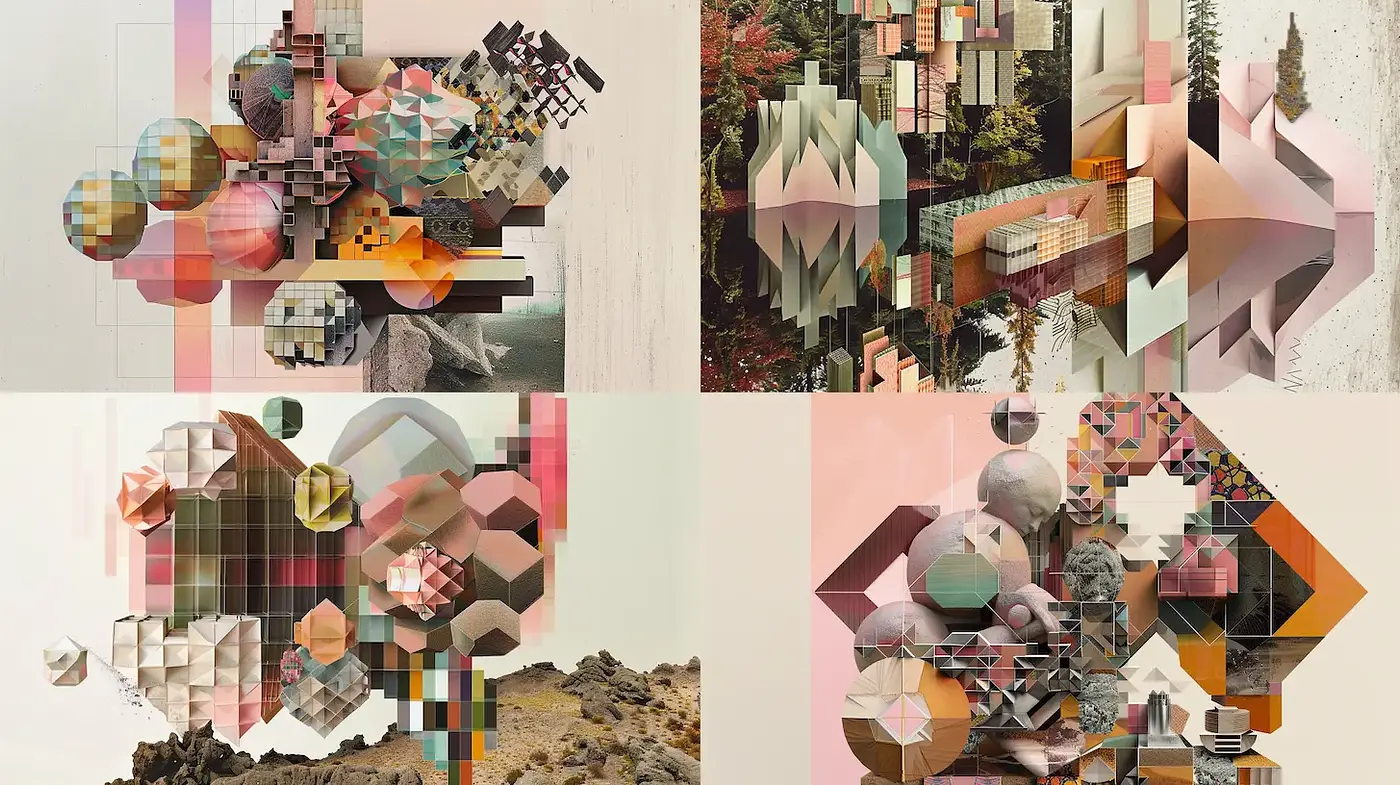 Geometric Abstraction with Surreal Textures and Earthy Tones - Midjourney sref style