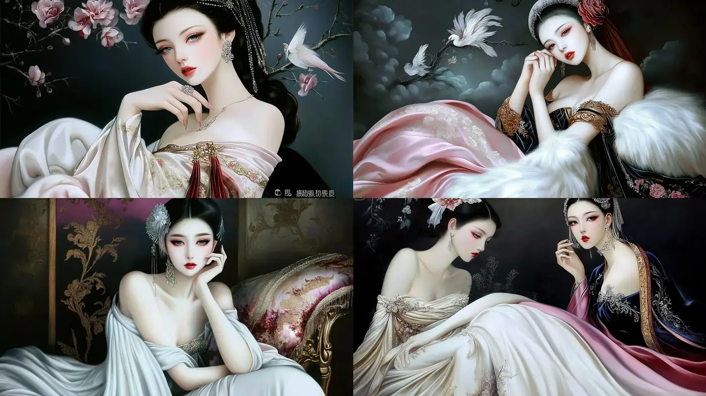 Ethereal Elegance in Monochromatic Dreamscapes with a Touch of Rococo - Midjourney sref style