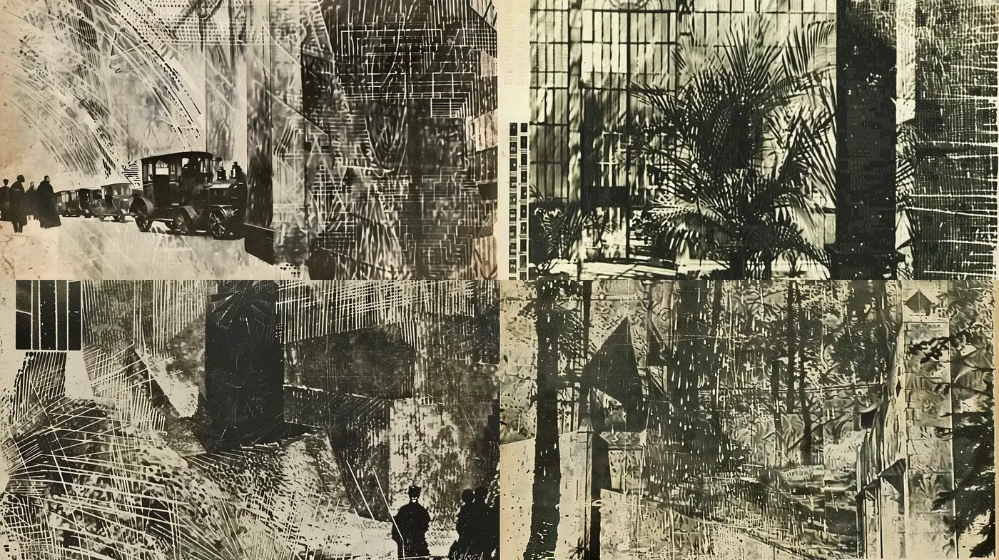 Abstract Textural Fusion with Monochromatic Vintage Overtones - Midjourney sref style