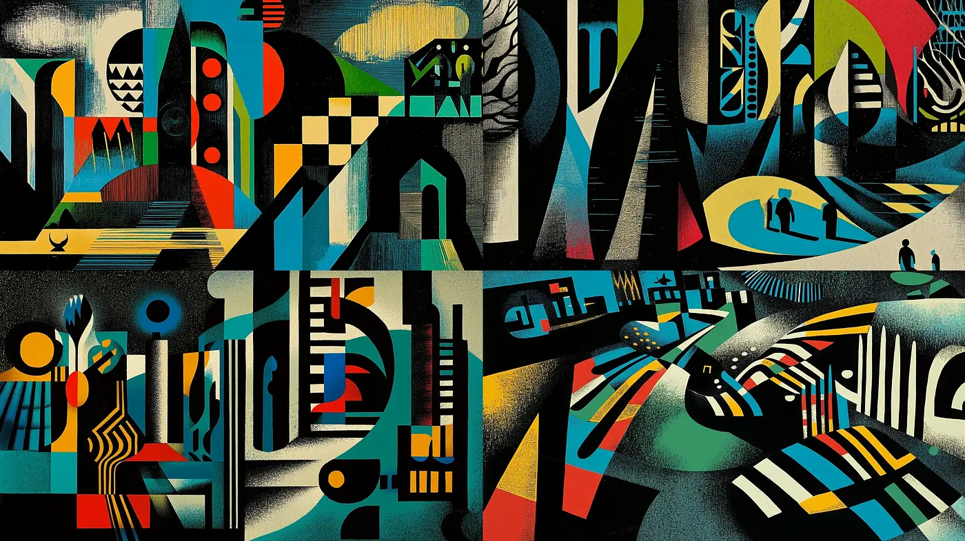 Abstract Geometric Harmonies Evoking a Surreal Mid-Century Aesthetic - Midjourney sref style