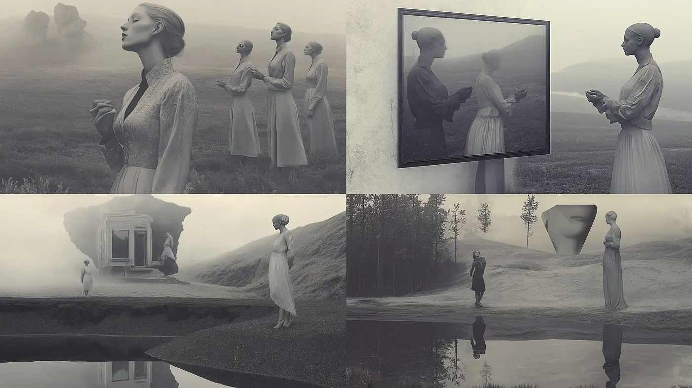 Monochromatic Serenity: Echoes of Timeless Elegance in a Hushed Palette - Midjourney sref style