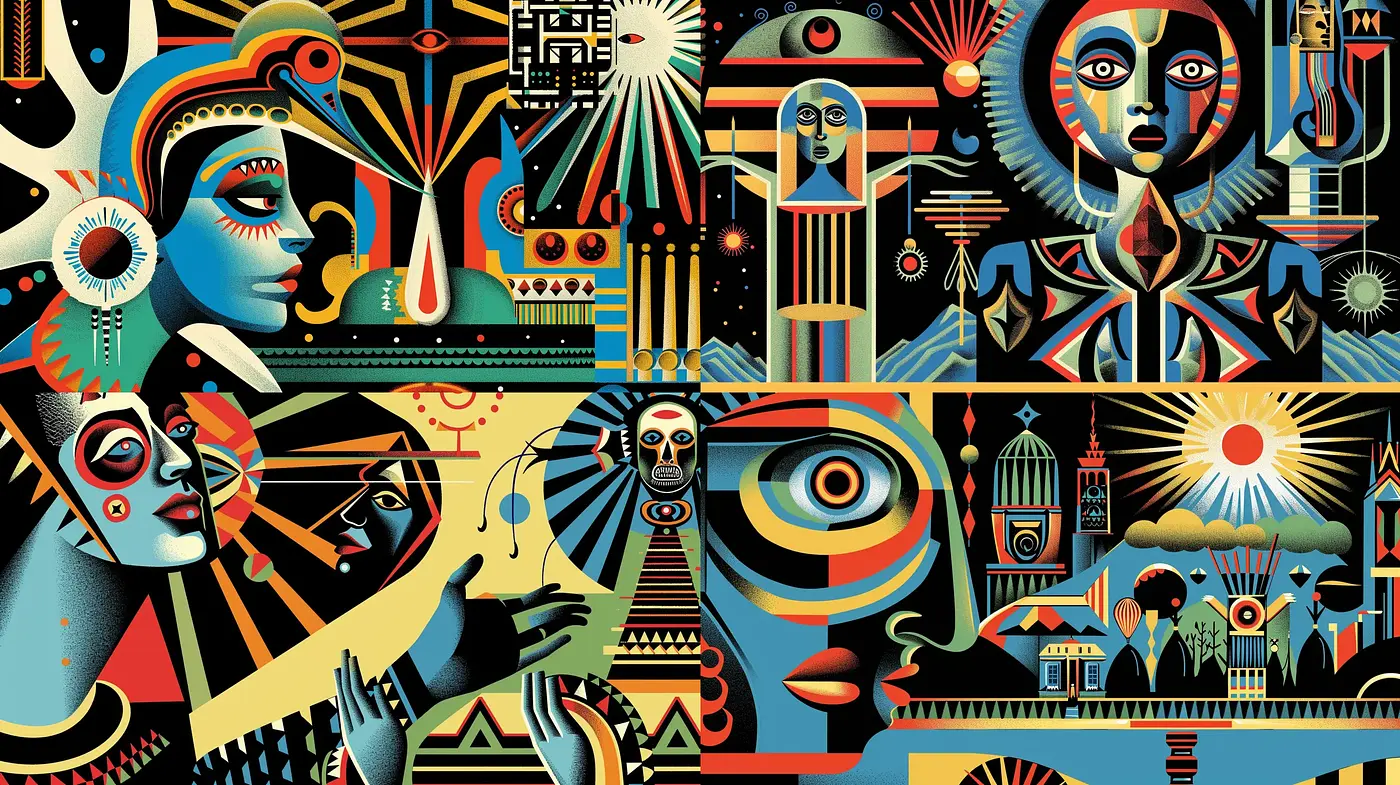 Eclectic Fusion of Art Deco and Tribal Artistry - Midjourney sref style