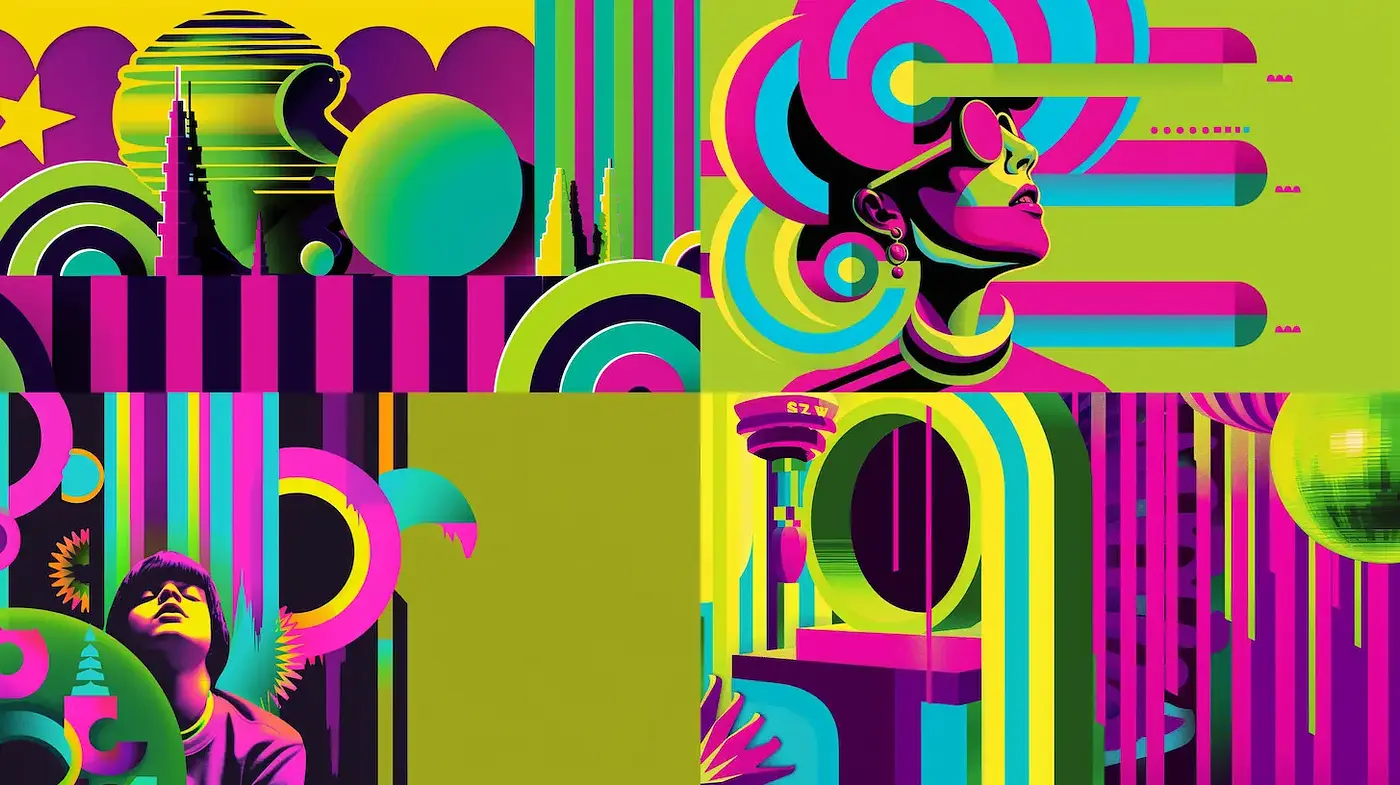 Vibrant and Bold Geometric Pop Art with a Futuristic Flair - Midjourney sref style