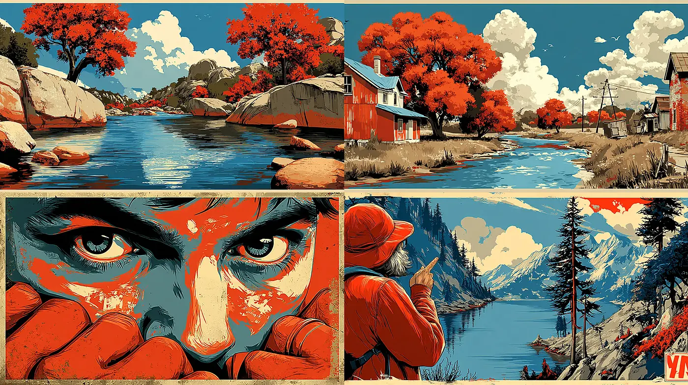 Vibrant Retro Illustrations with a Nature-Centric Narrative - Midjourney sref style