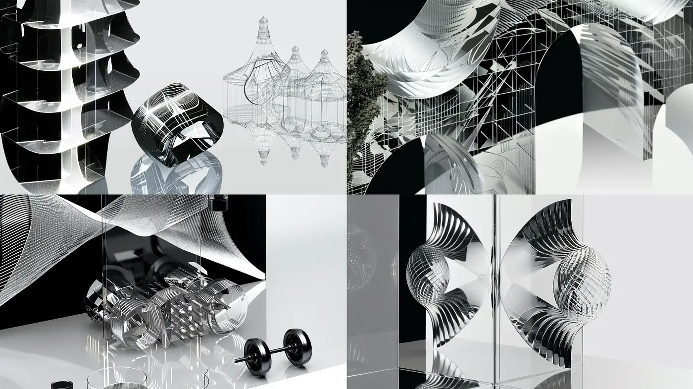Monochromatic Elegance in Abstract Geometric Forms - Midjourney sref style