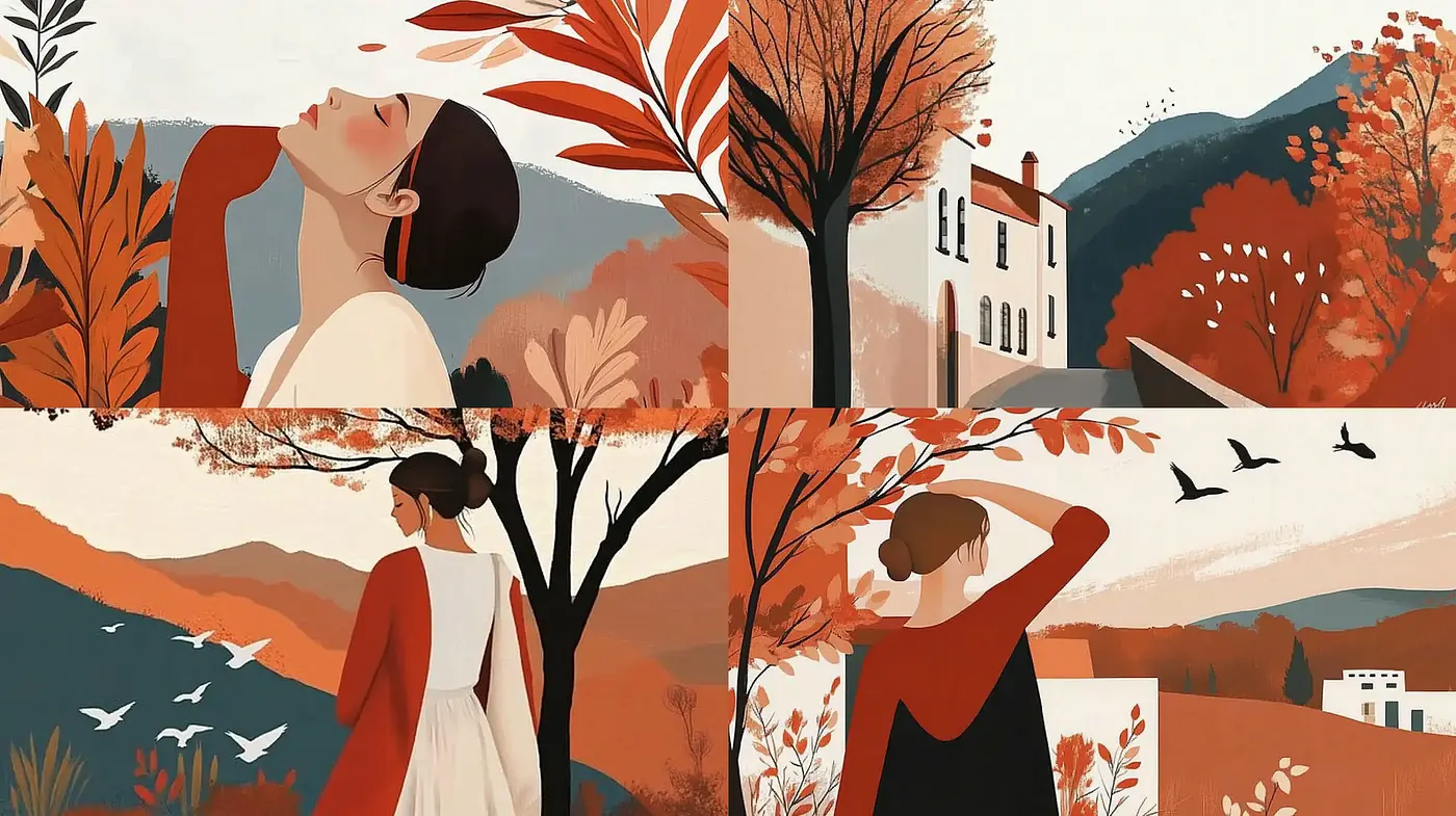 Autumnal Serenity in Stylized Pastoral Scenes - Midjourney sref style