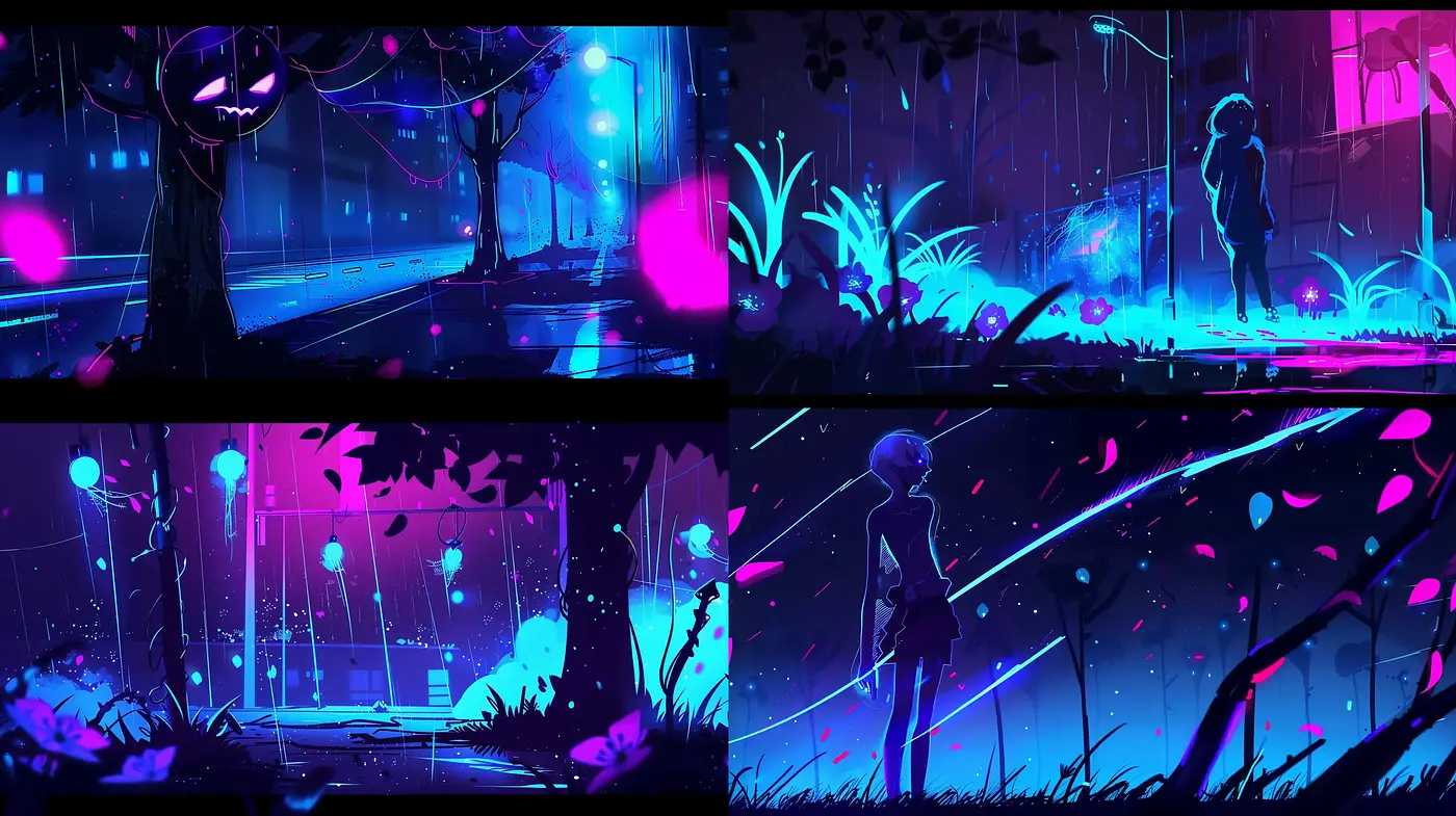 Neon Noir Dreamscape with Ethereal Overtones - Midjourney sref style