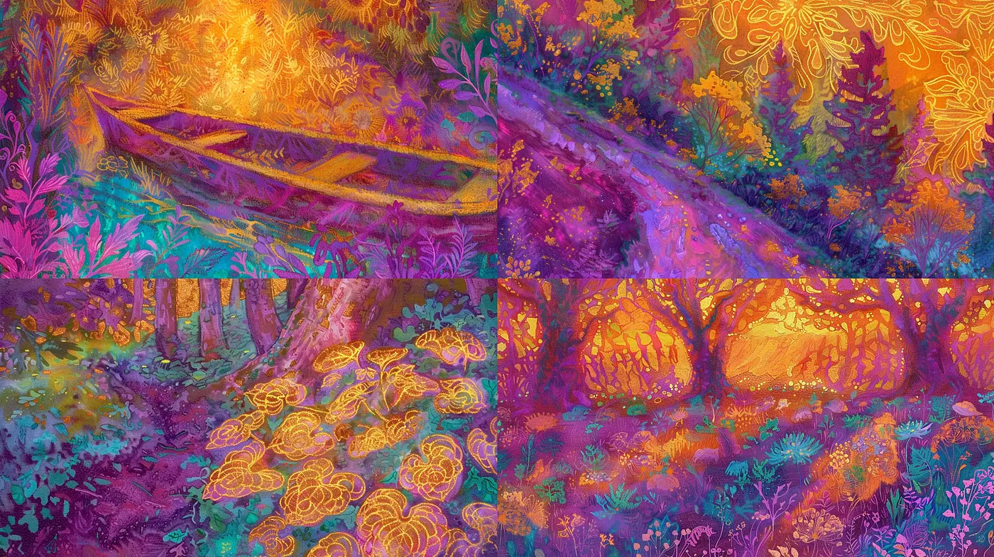Enchanted Chromatic Woods: A Vivid Tapestry of Textured Hues - Midjourney sref style