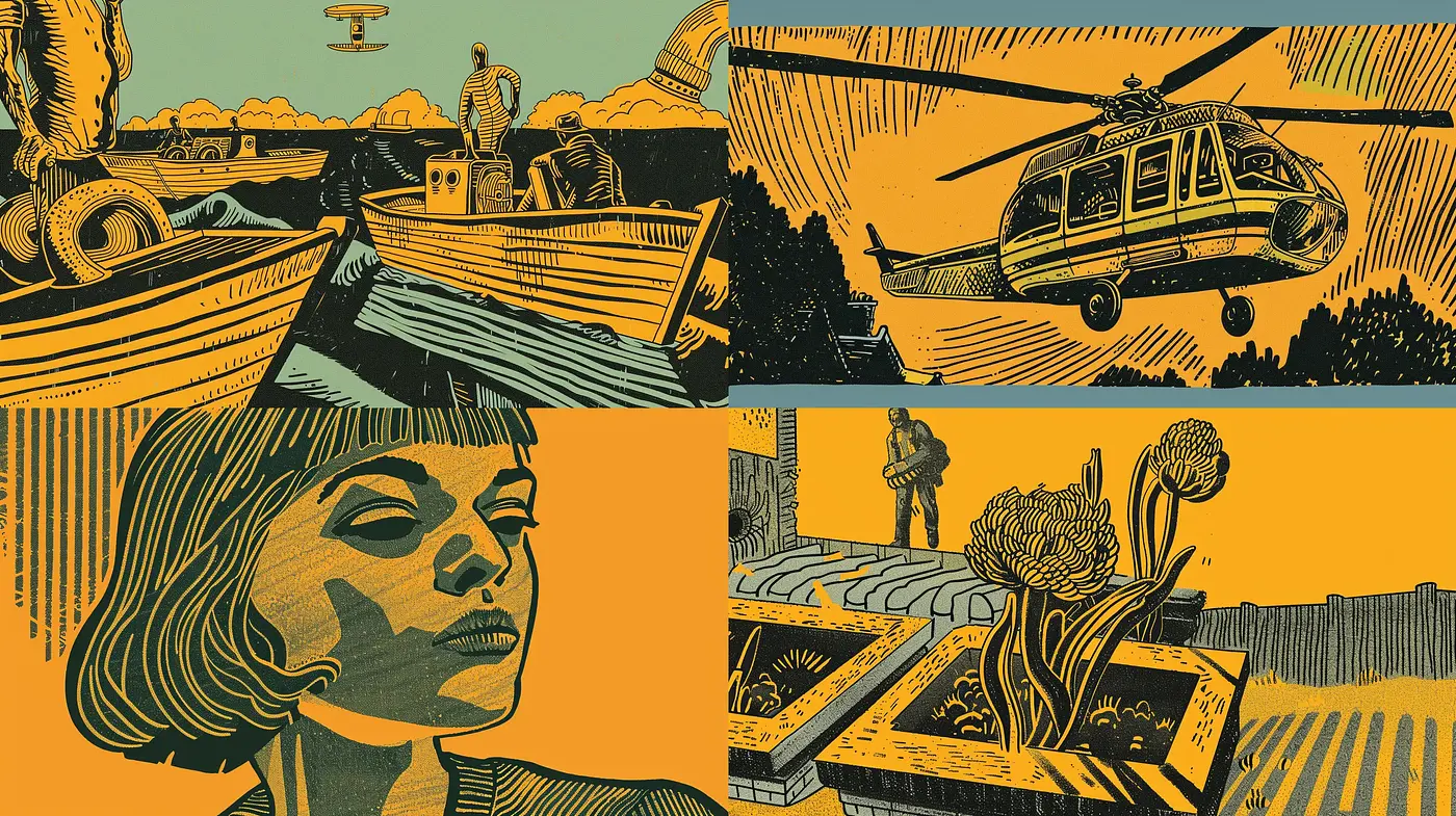 Retro-Futuristic Serigraph Storyboard Aesthetics - Midjourney sref style