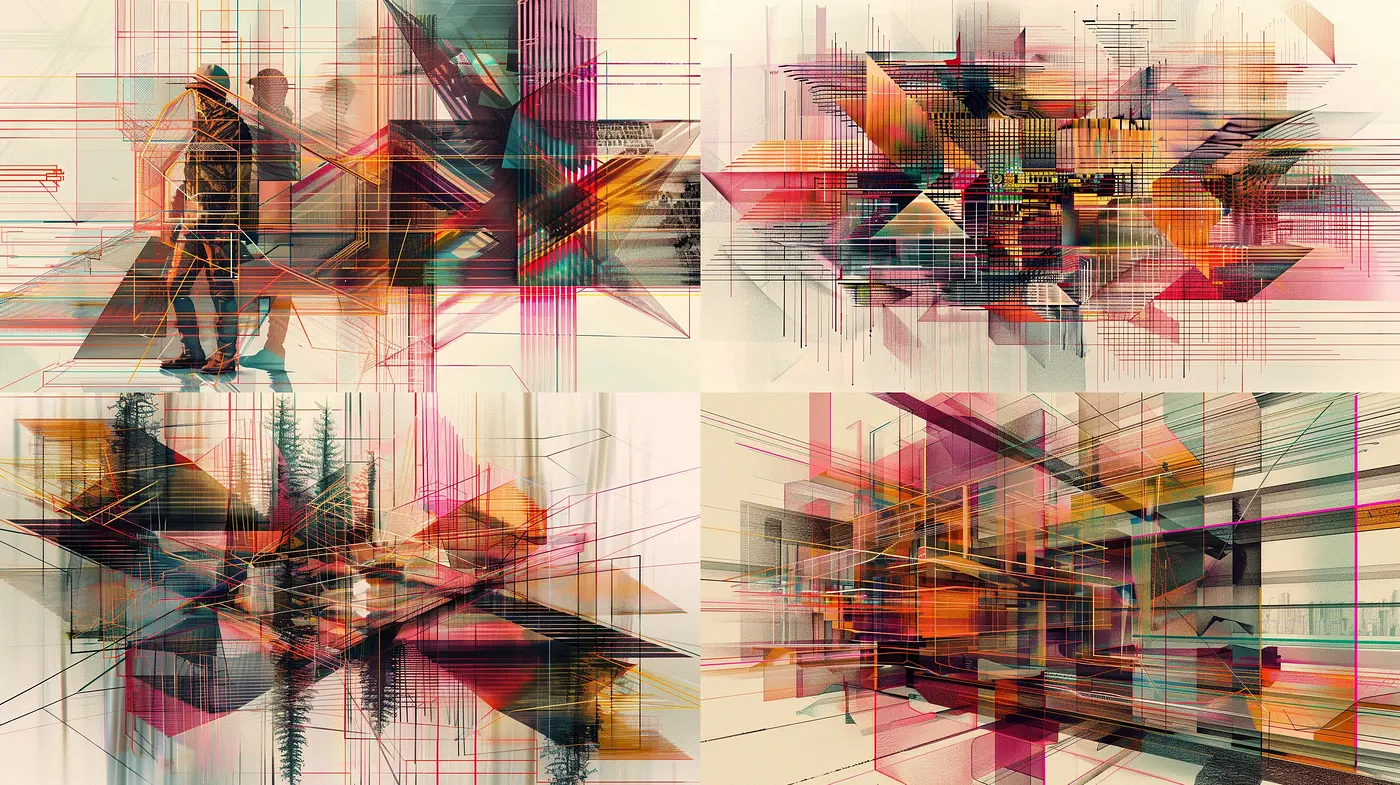 Complex Geometric Fragments with Soft Pastel Contrasts - Midjourney sref style