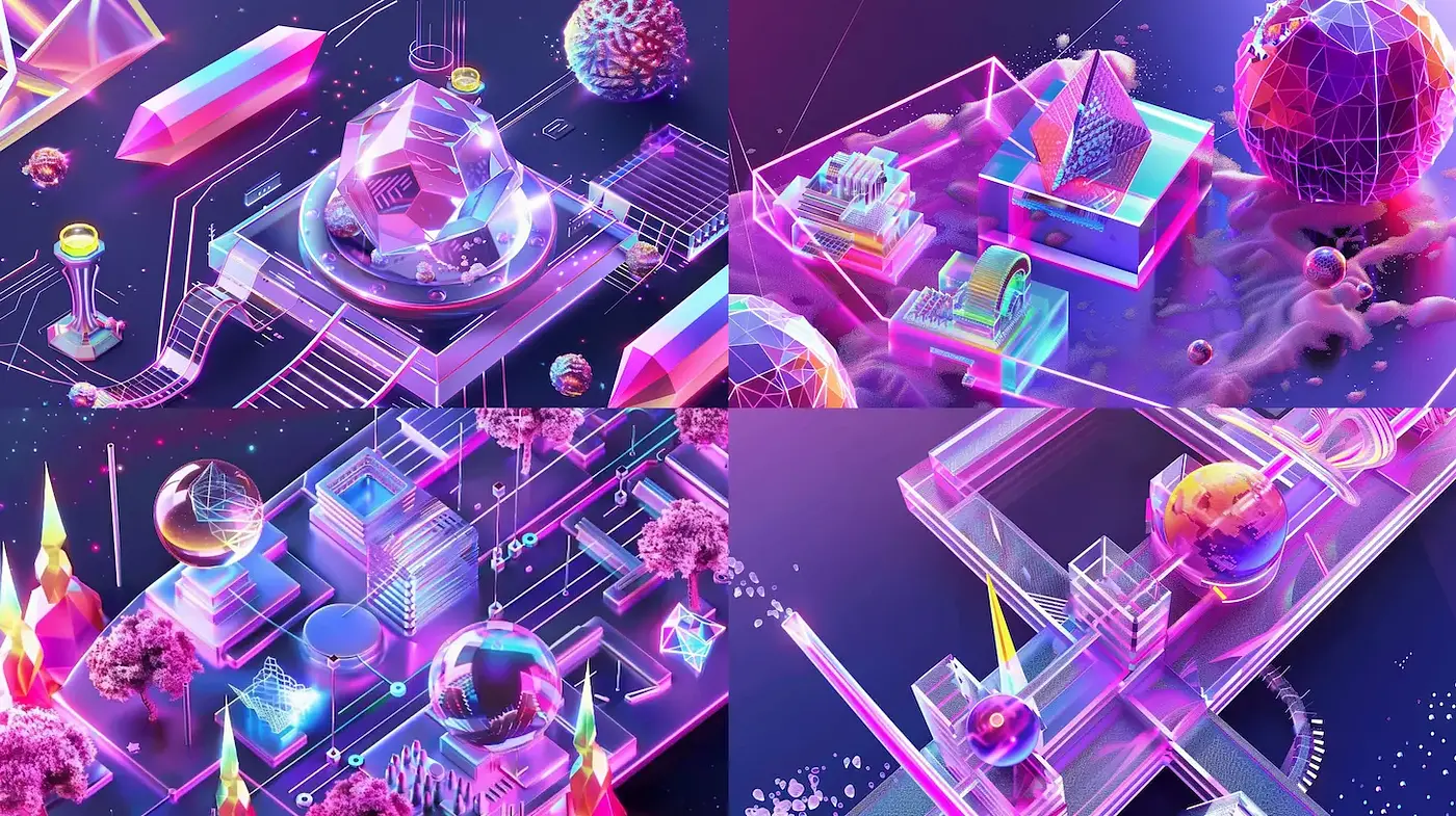 Futuristic, Vibrant Geometric Landscapes with a Dreamlike Ambiance - Midjourney sref style