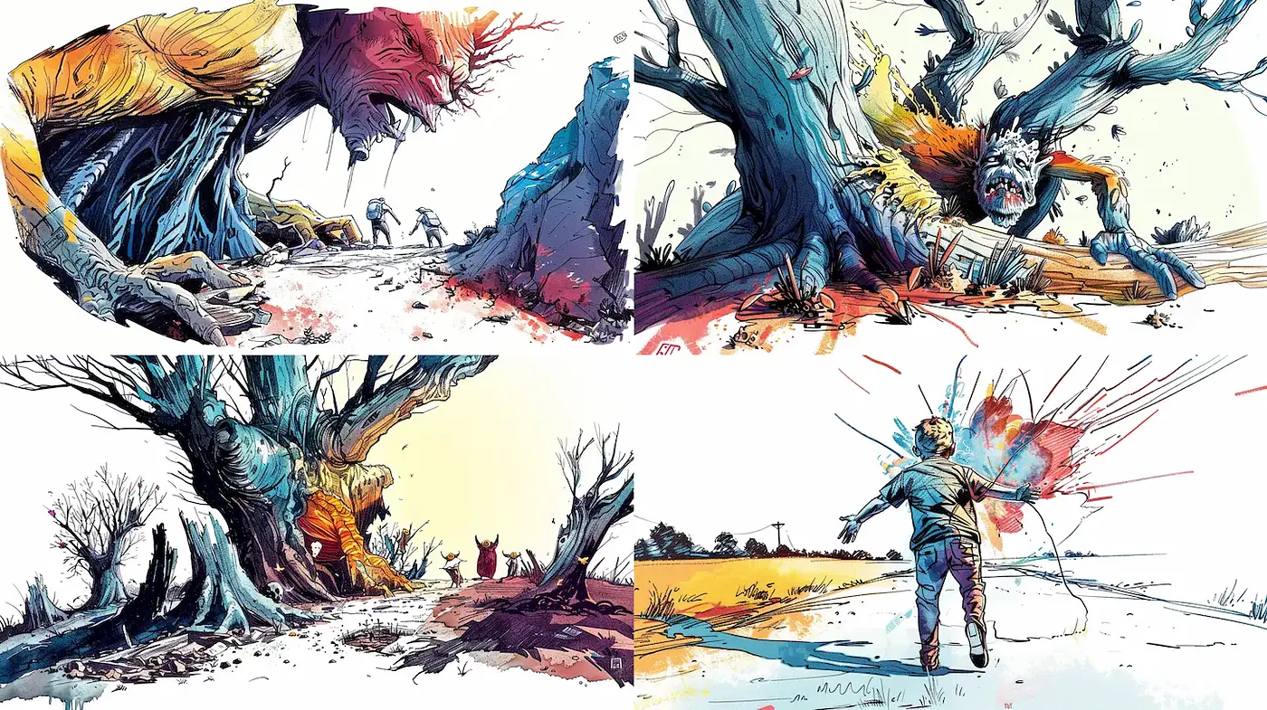 Dynamic and Vivid Illustrations with Surrealistic Elements - Midjourney sref style