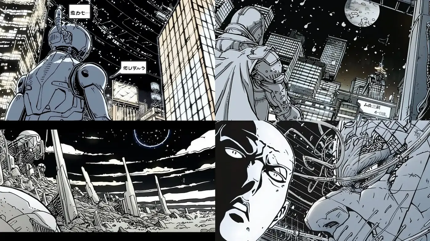 Futuristic comic-inspired visuals with a strong cinematic atmosphere - Midjourney sref style