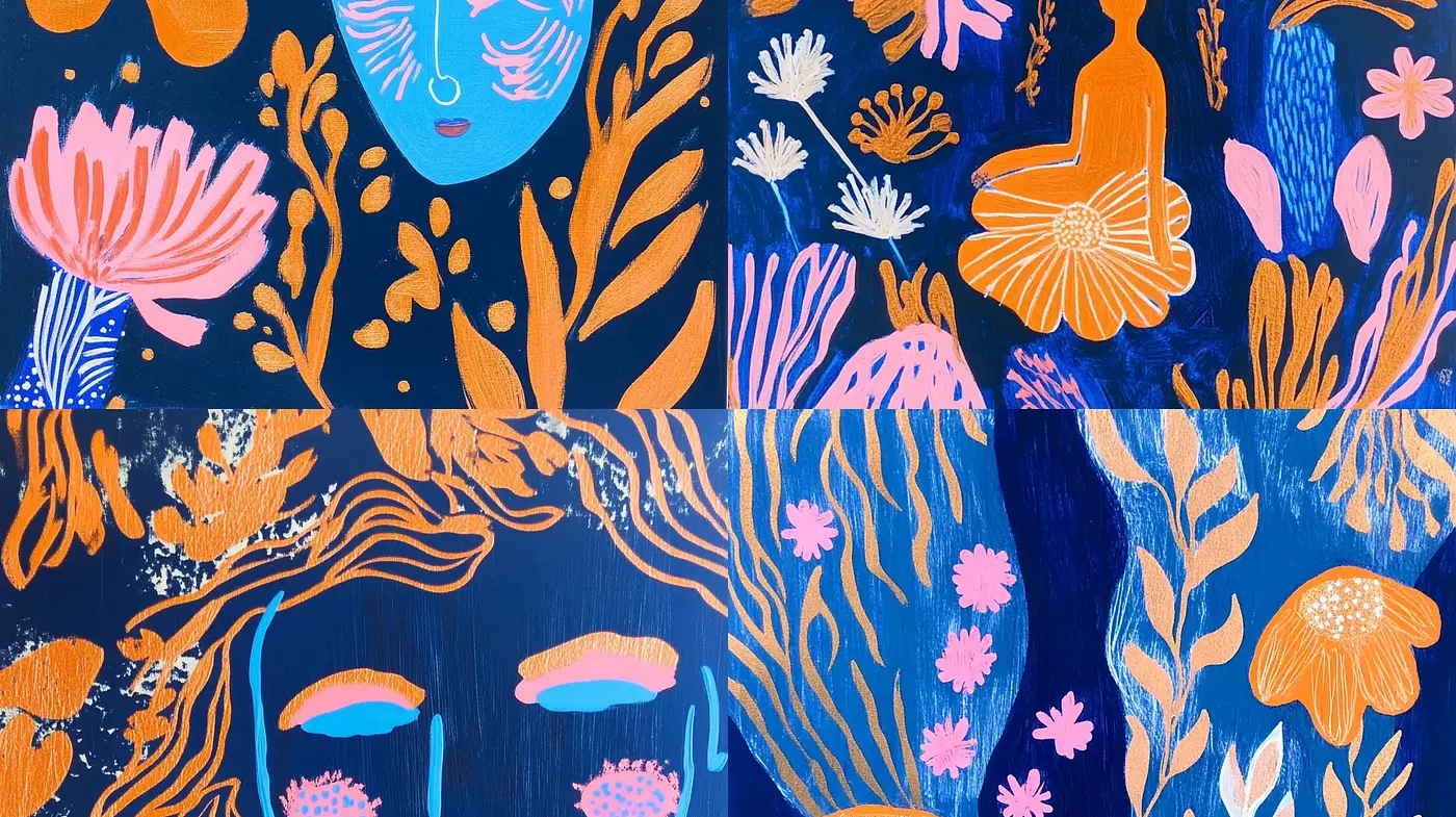 Underwater Symphony in Cobalt Blue and Coral Hues - Midjourney sref style