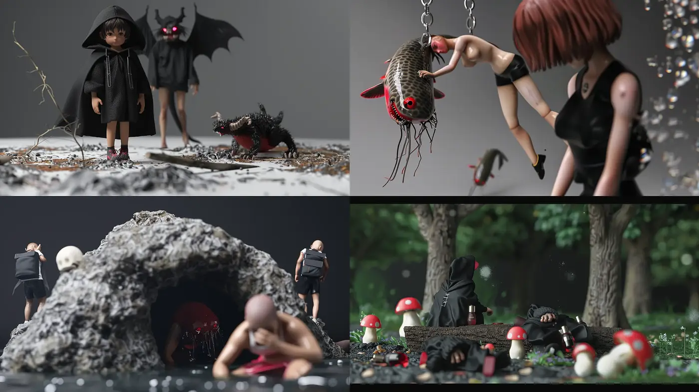 Surrealistic Miniature Vignettes with a Dark Fantastical Undertone - Midjourney sref style