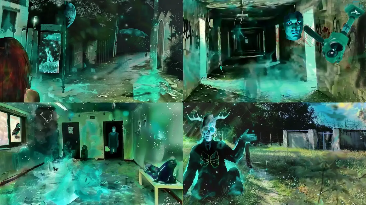 Ethereal Haunts in Turquoise Tenebrosity - Midjourney sref style