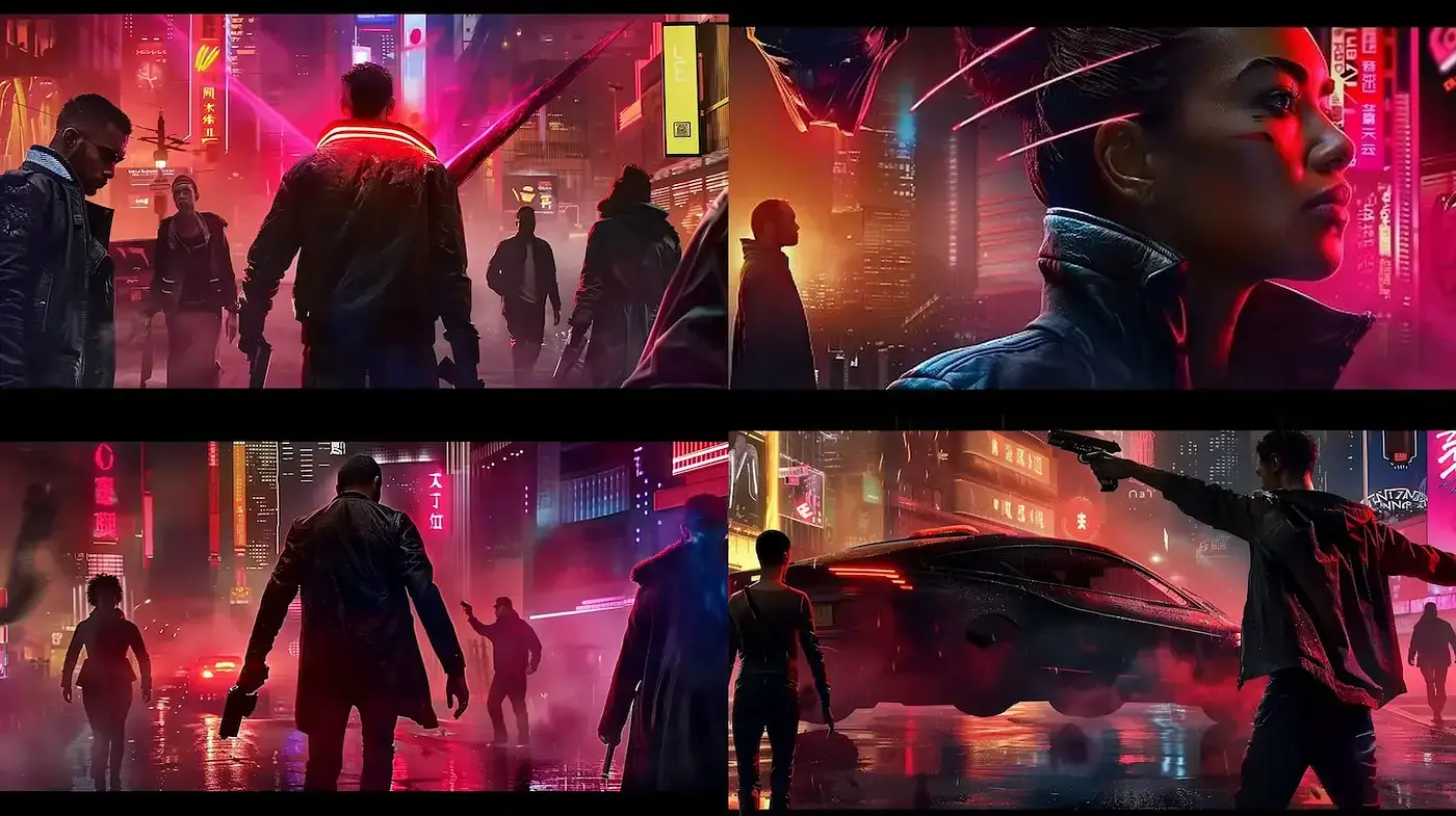 Futuristic Neon Noir with Cyberpunk Undertones - Midjourney sref style