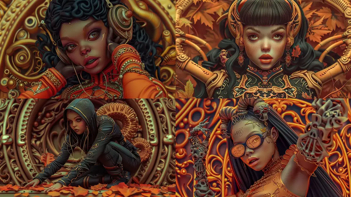 Intricate and Embellished Digital Art with Rich Textures and Warm Tones - Midjourney sref style