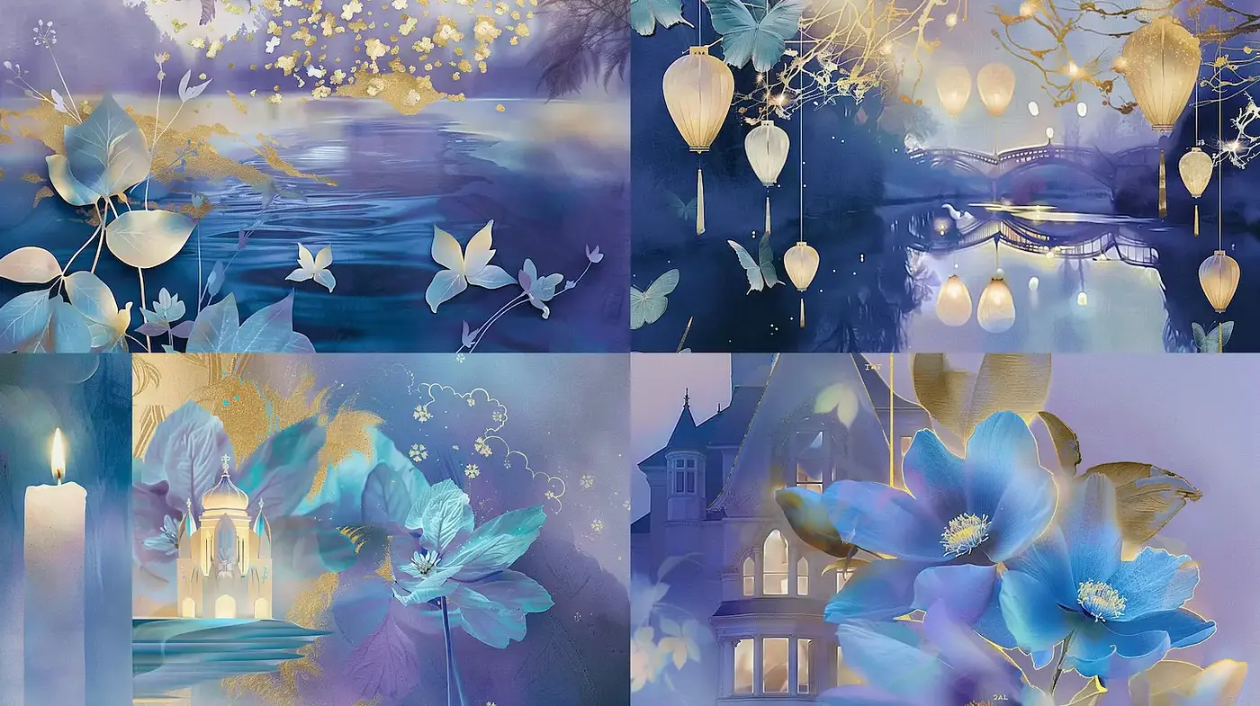 Dreamy Ethereal Landscapes with Floral Elements - Midjourney sref style