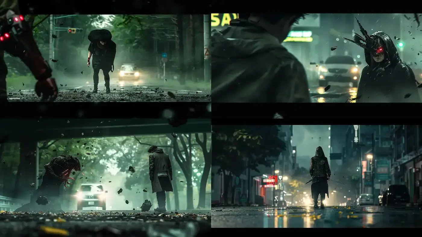 A Fusion of Cyberpunk and Dark Fantasy with Atmospheric Depth - Midjourney sref style