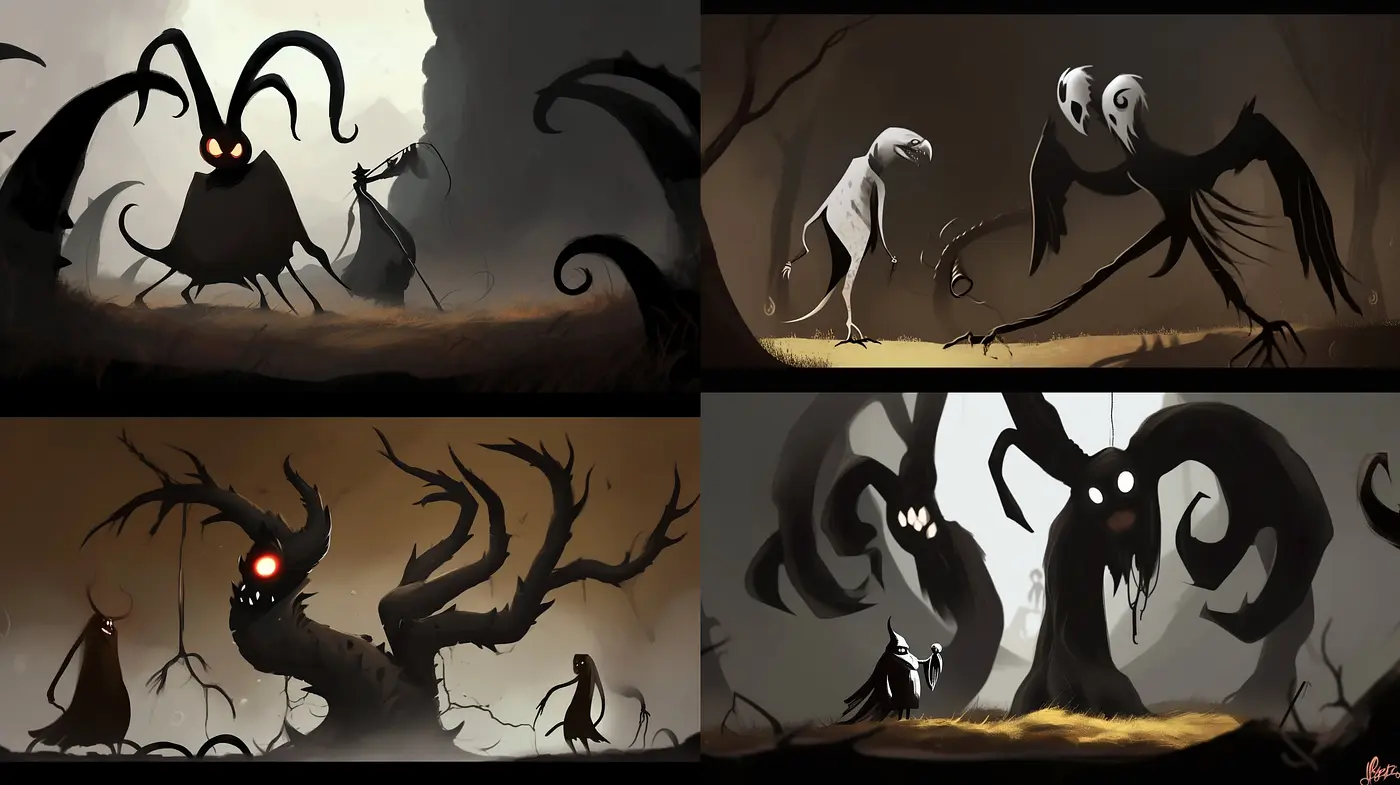 Shadowed Silhouettes and Sepia Tones: A Fusion of Eerie Contours and Nostalgic Color Schemes - Midjourney sref style