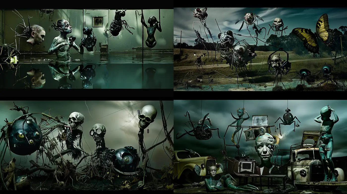 Surreal Dystopian Dreamscape with a Dark and Brooding Palette - Midjourney sref style