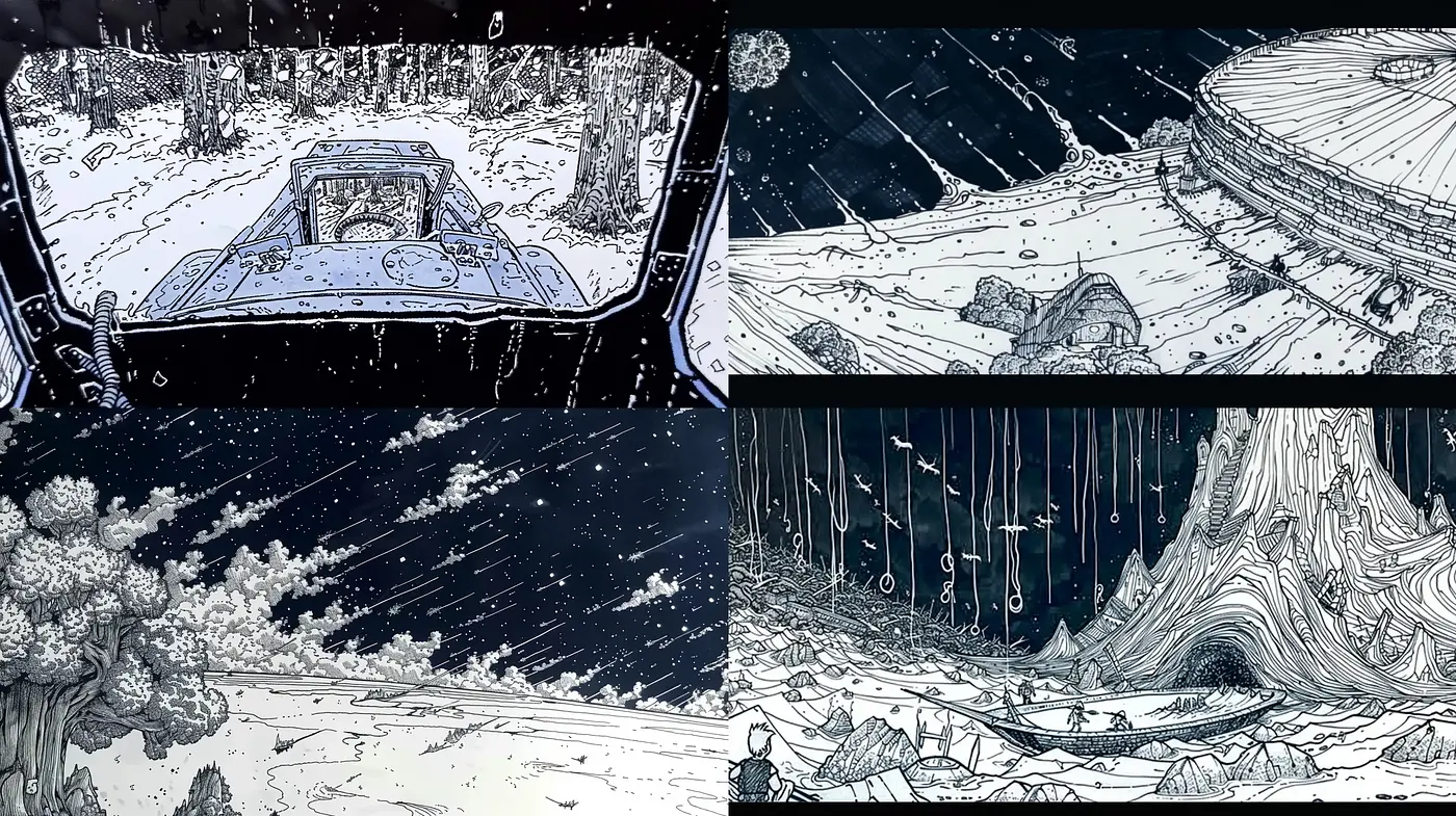 Intergalactic Nocturne: A Homage to Classic Sci-Fi Comics with a Hint of Surrealism - Midjourney sref style