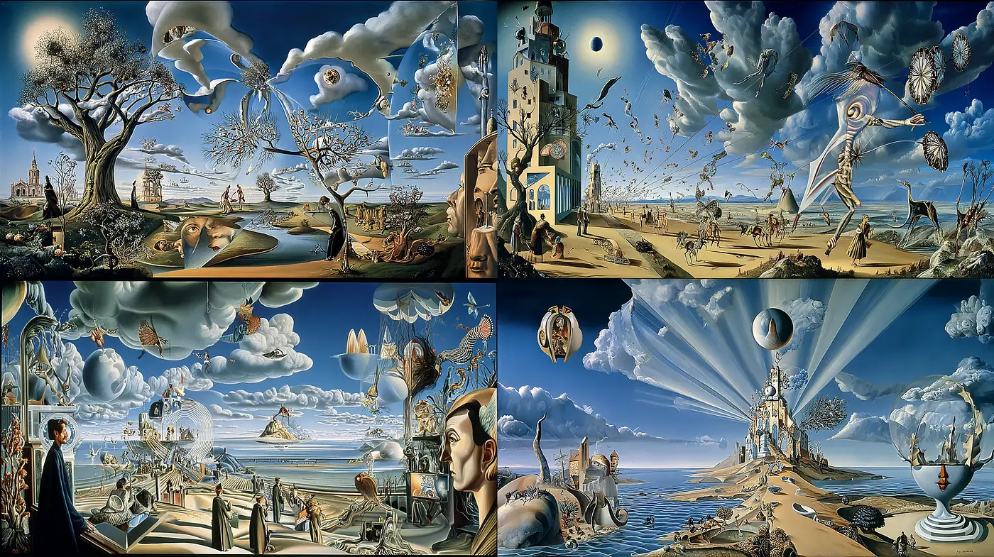 Surreal Landscape and Dreamlike Imagery with Elements of Fantasy - Midjourney sref style