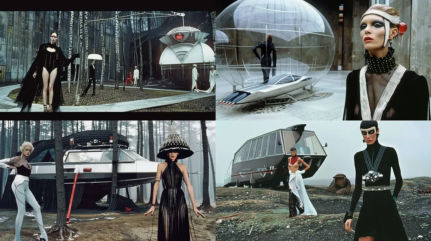 Futuristic Elegance with Retro-Futurism Influence and Monochromatic Chic - Midjourney sref style