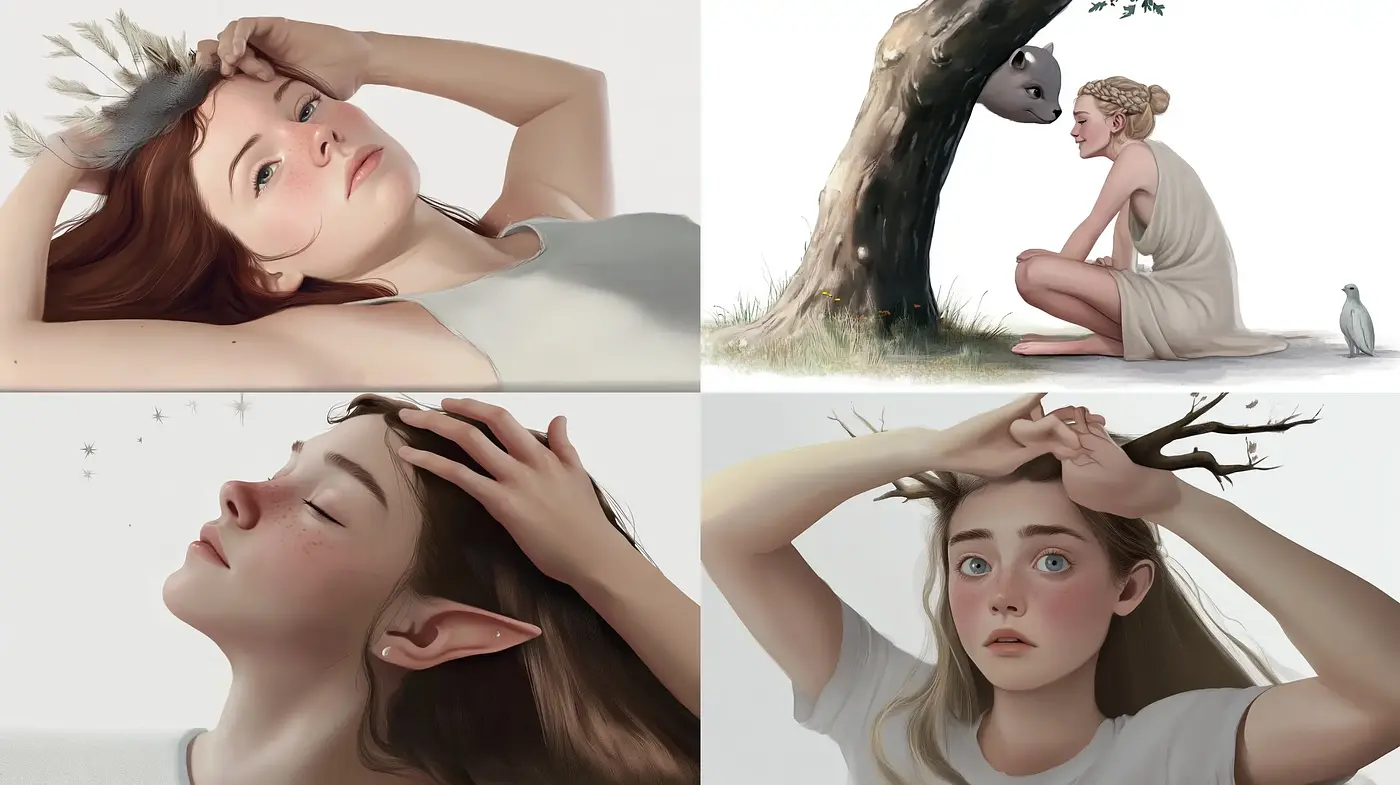 Serene Ethereal Portraits with Surreal Elements - Midjourney sref style