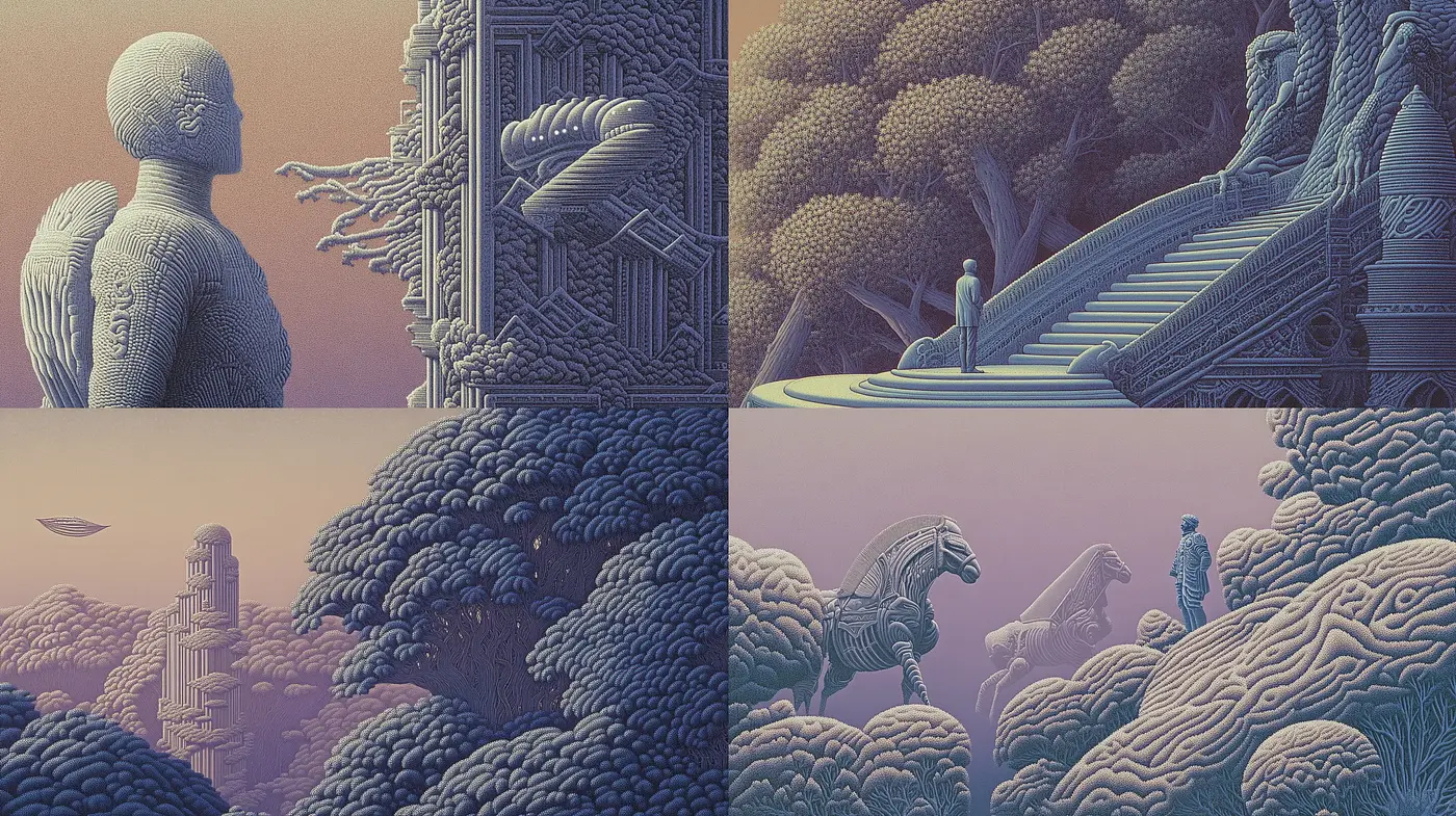 Ethereal Dreamscapes with Surreal Overtones and Muted Color Harmony - Midjourney sref style