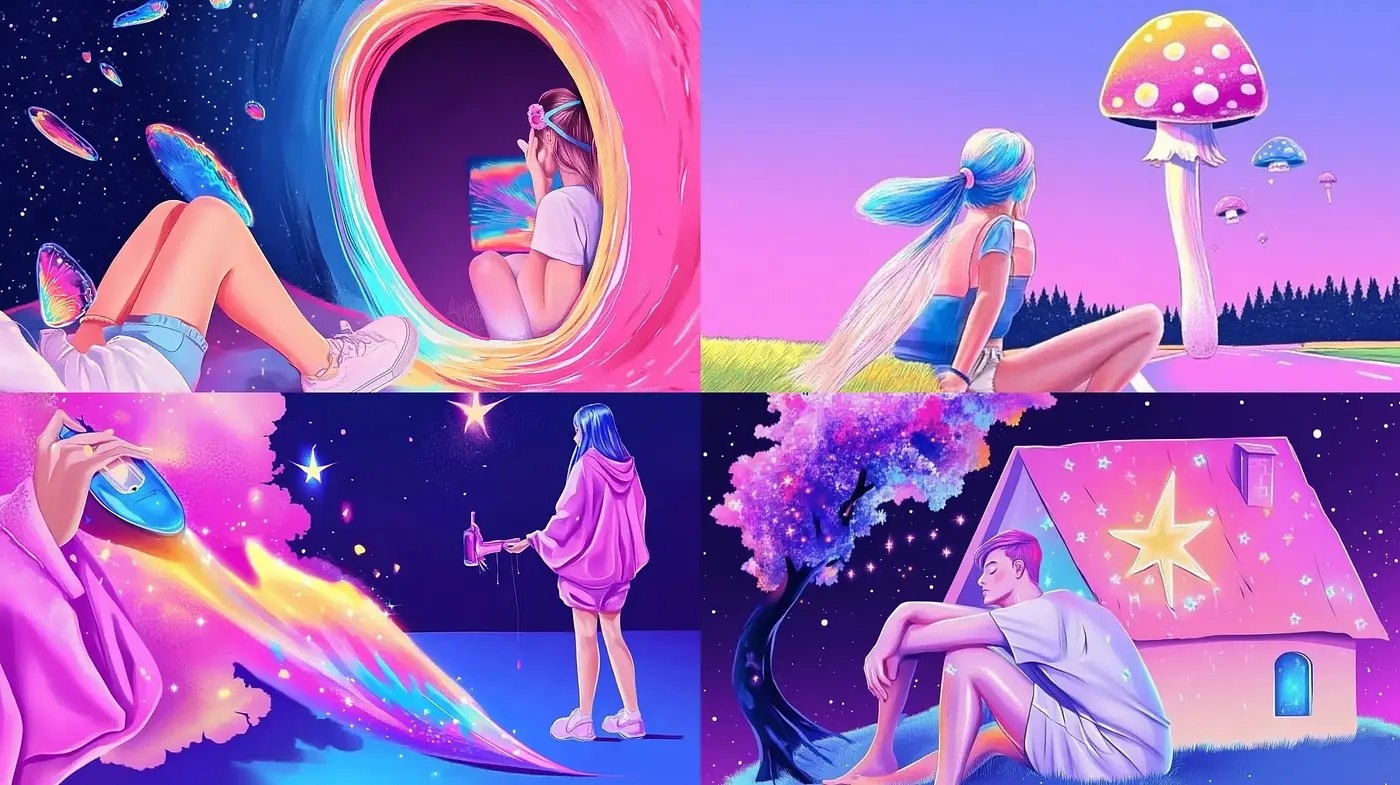 Celestial Dreams in Surreal Candy-Colored Landscapes - Midjourney sref style