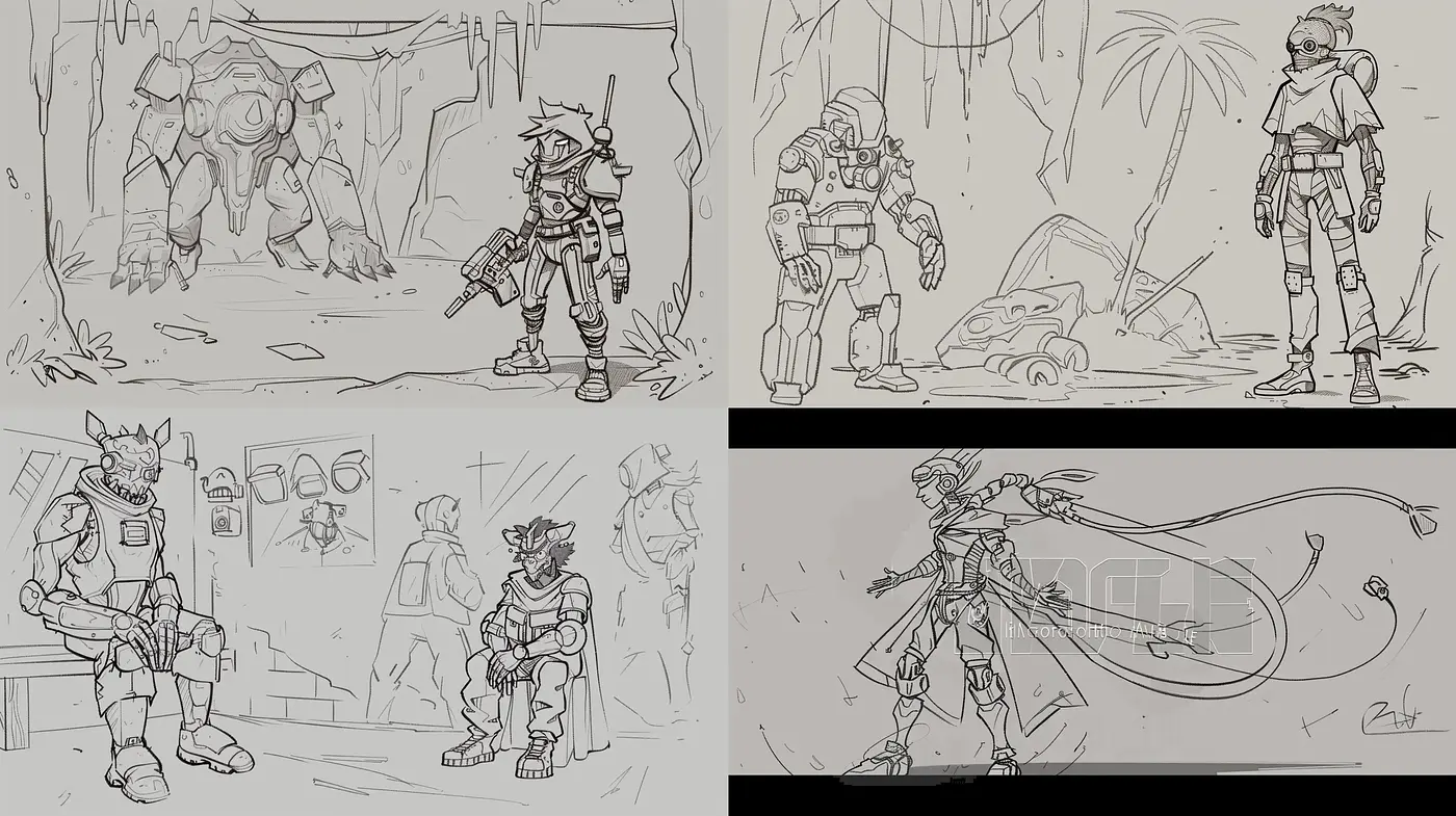 Monochromatic Mechanical Renaissance: A Fusion of Futuristic and Classical Sketch Art - Midjourney sref style