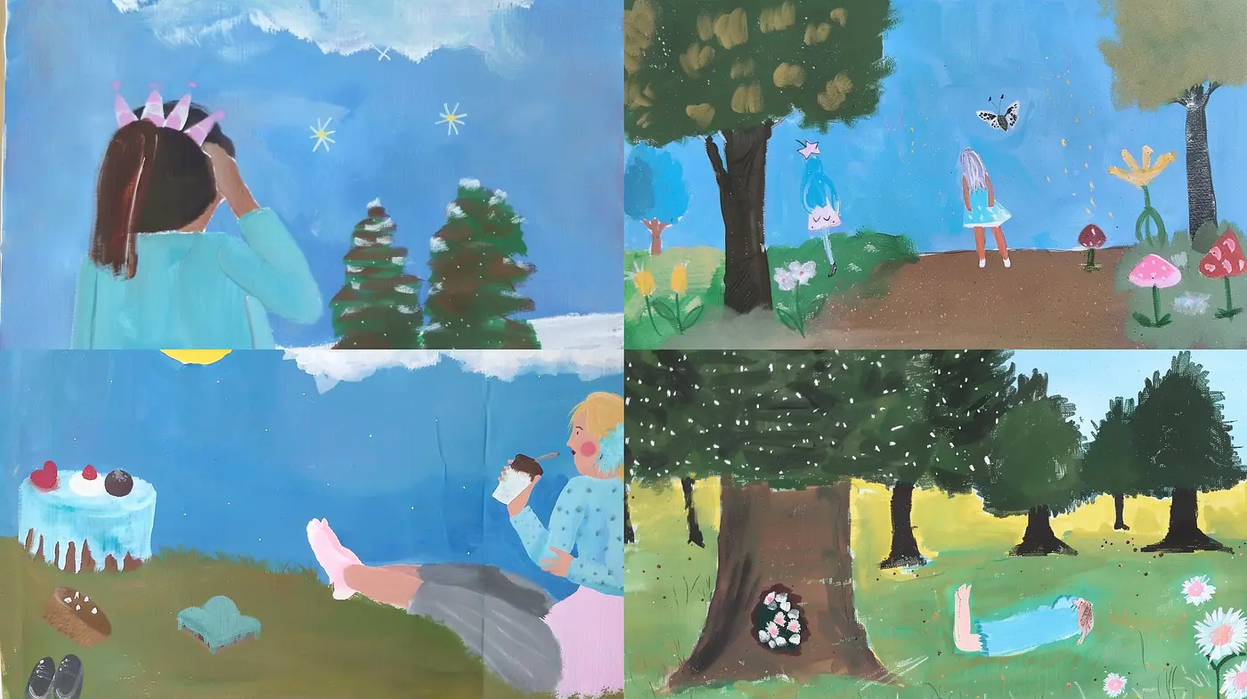 Whimsical Dreamscapes: A Coherent Blend of Vivid Hues and Fairy-tale Imagery - Midjourney sref style