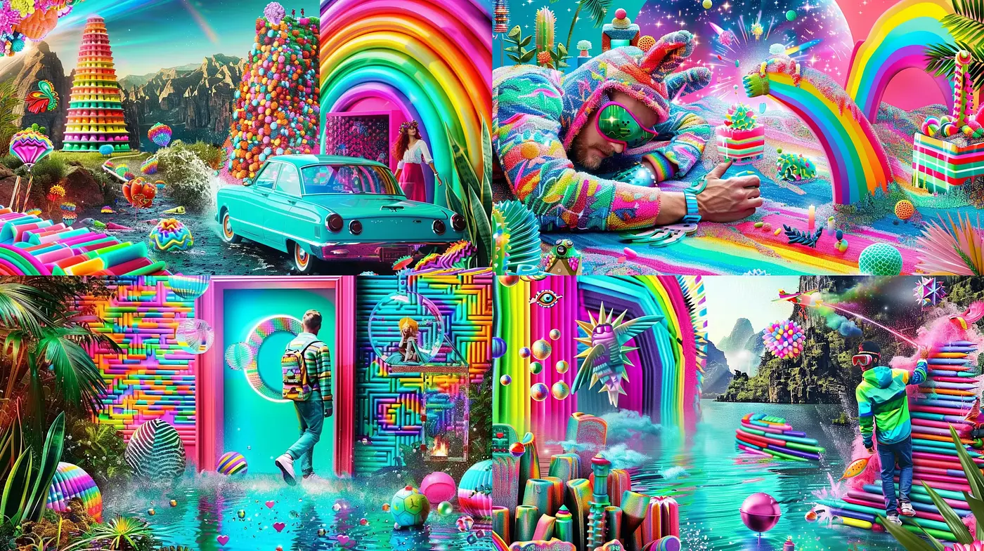 Kaleidoscopic Fusion of Surrealism and Psychedelia - Midjourney sref style