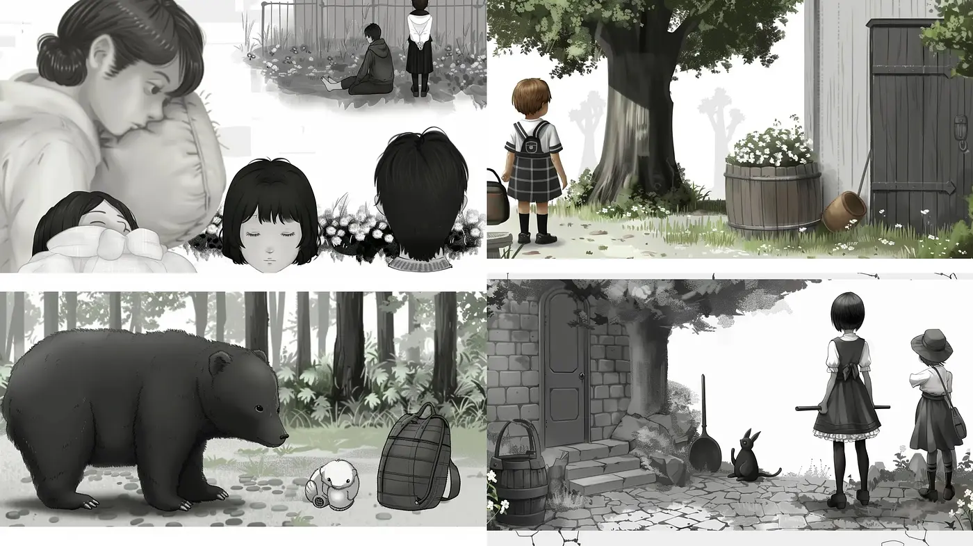 Monochrome Whimsy: A Subdued Palette With a Touch of Dreamlike Innocence - Midjourney sref style
