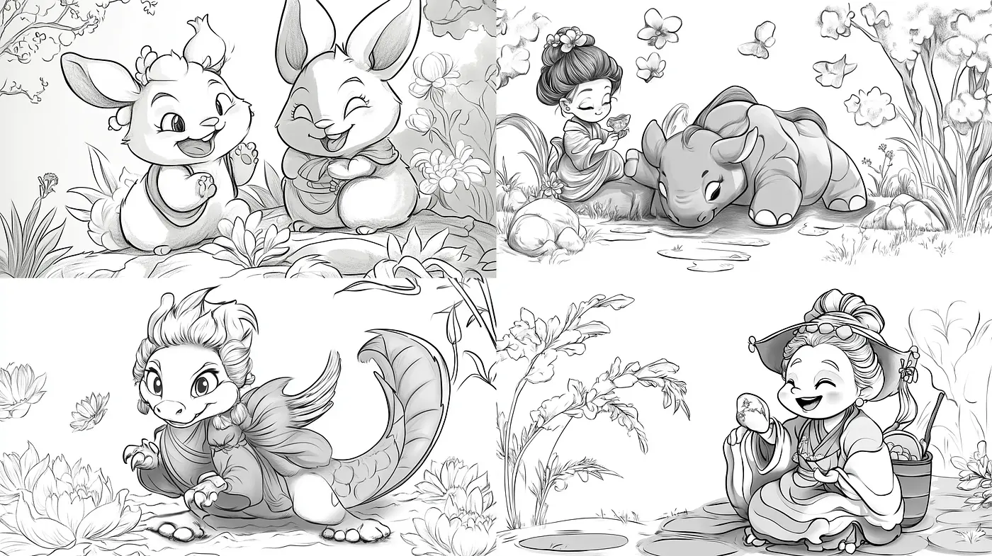 Monochromatic Whimsy: Enchanting Tales in Grayscale Illustrations - Midjourney sref style