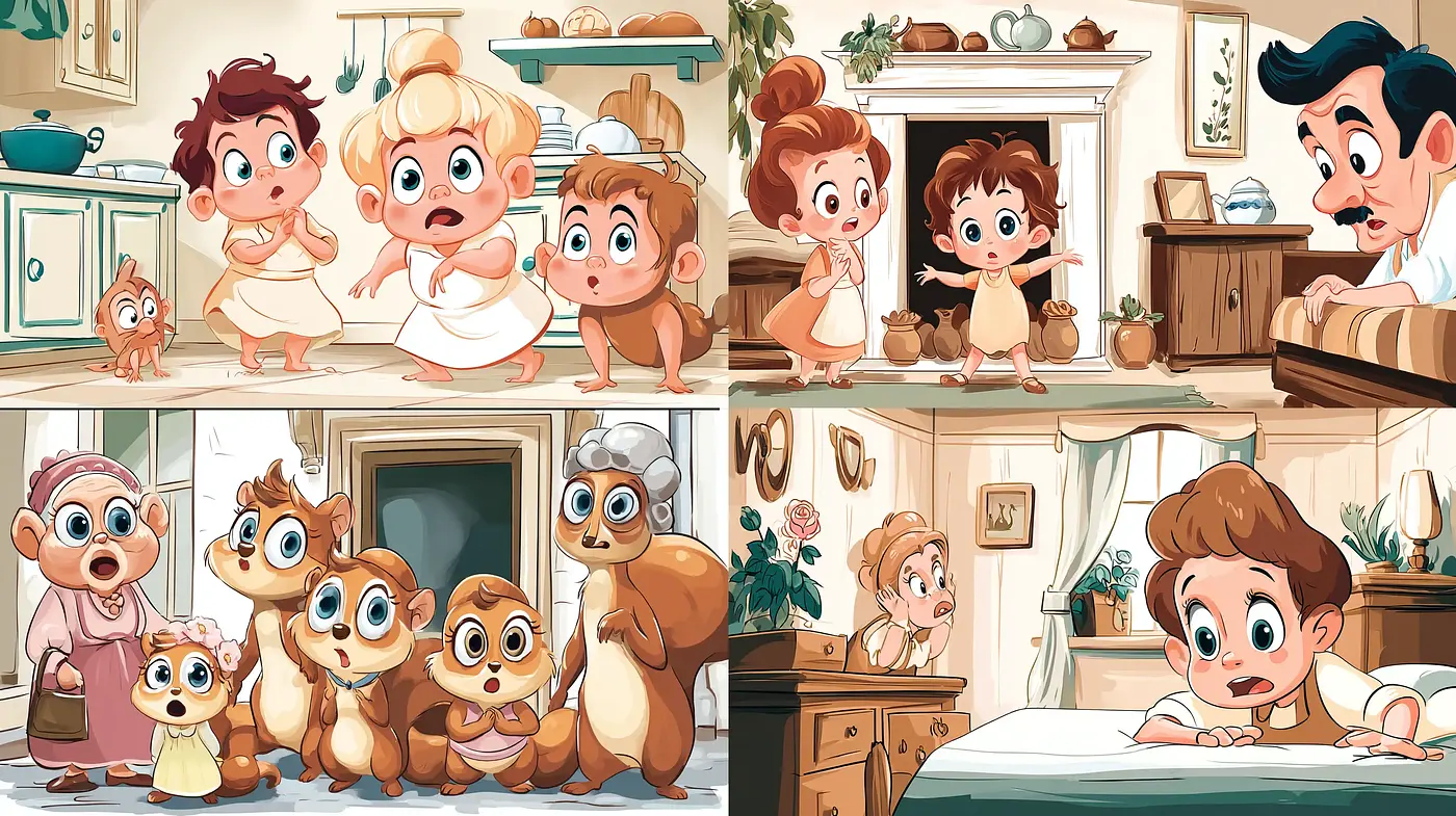 Charming Cartoon Illustrations with Whimsical Elements and Playful Expressions - Midjourney sref style