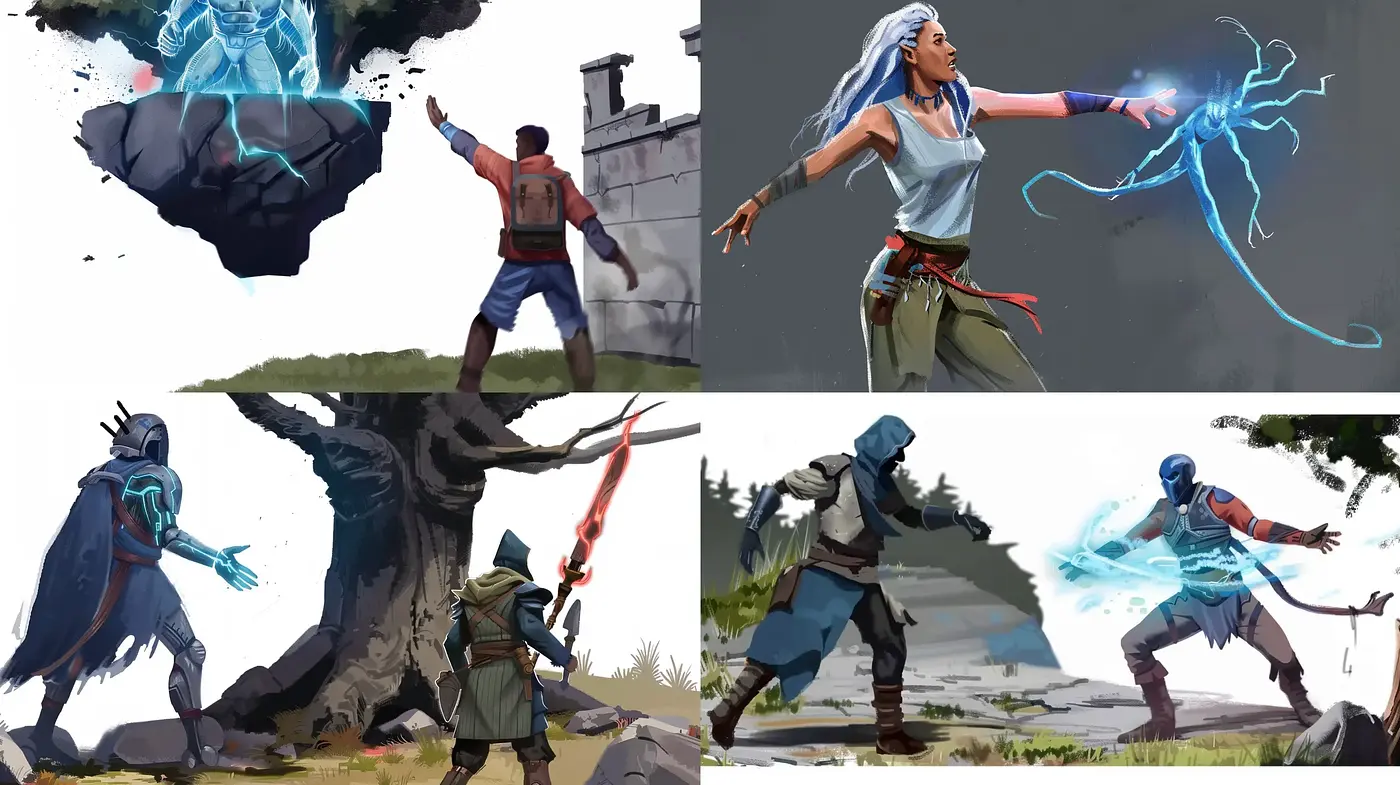 Ethereal Fantasy Warriors Amidst Dynamic Skirmishes - Midjourney sref style