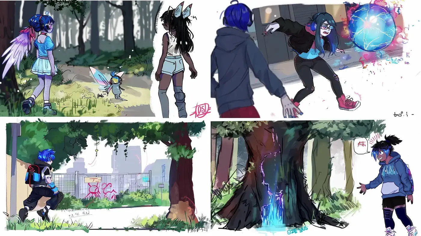 Dynamic and Magical Contemporary Animated Style with Natural Settings - Midjourney sref style