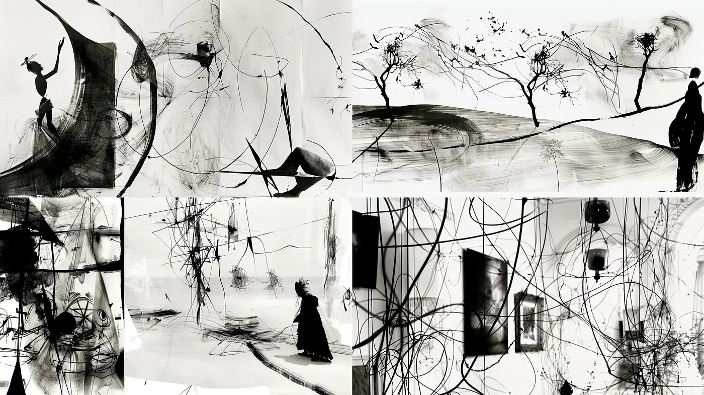 Abstract Elegance in Monochrome: Interplay of Lines and Silhouettes - Midjourney sref style