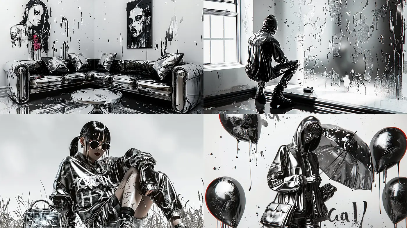 Monochromatic Dreams in Liquid Lines: A Consistent Noir Vibe with Dramatic Shading - Midjourney sref style