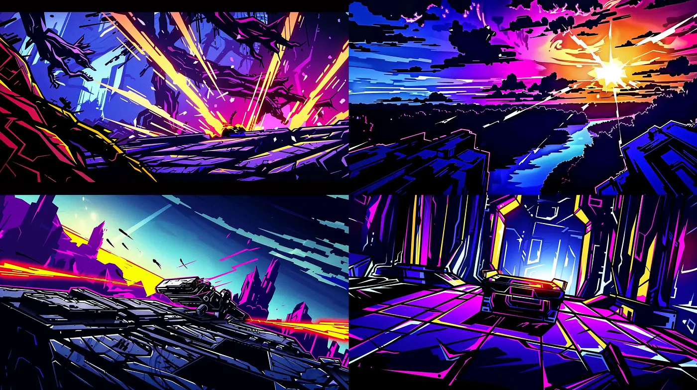 Neon Synthwave Panorama: An Homage to Retrofuturistic Visions - Midjourney sref style