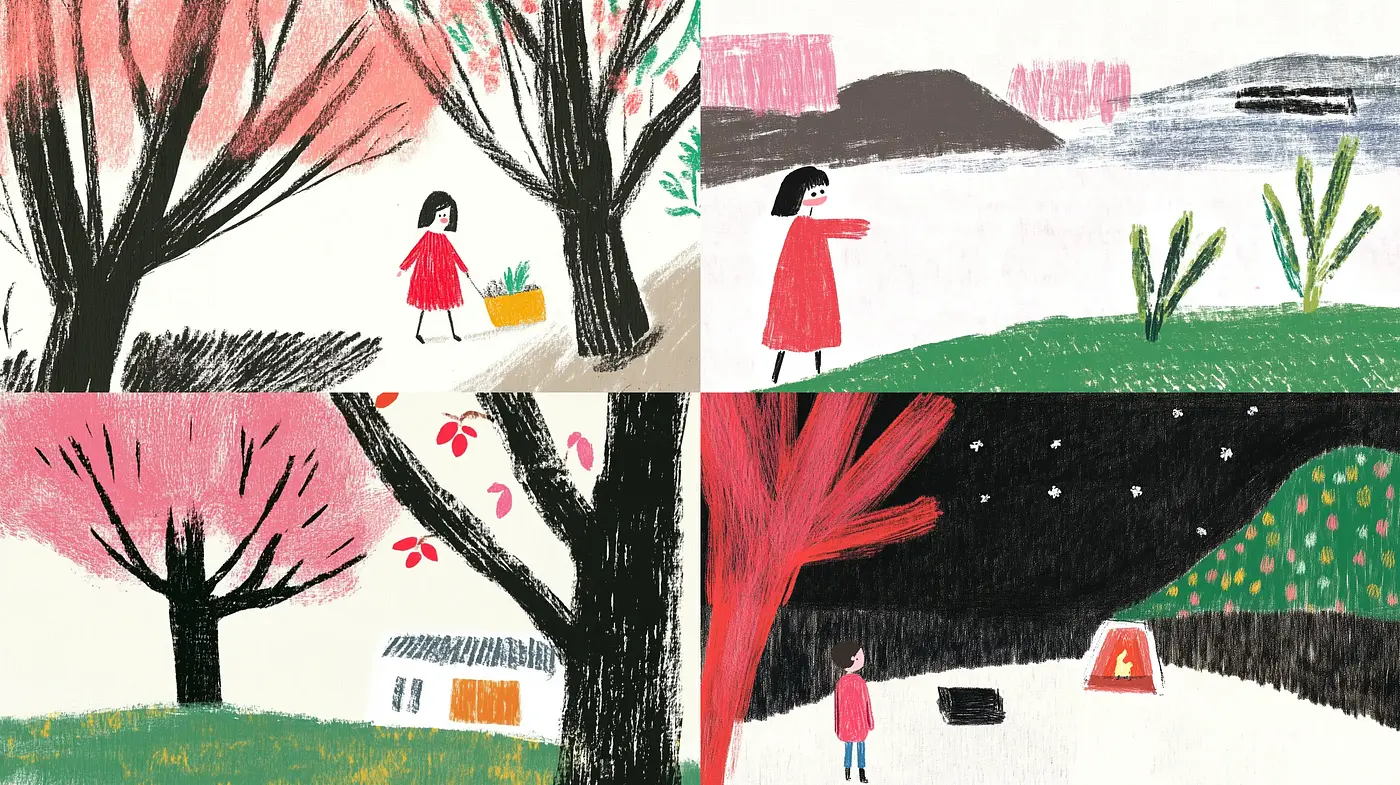 Whimsical Storybook Illustrations with a Hand-Drawn Quality - Midjourney sref style