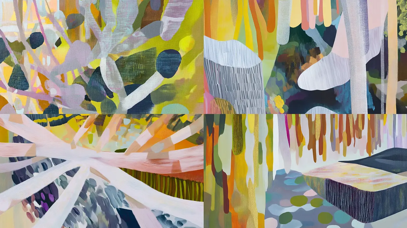 Abstract Expressionist Mosaics with a Pastel-Hued Dreamscape - Midjourney sref style
