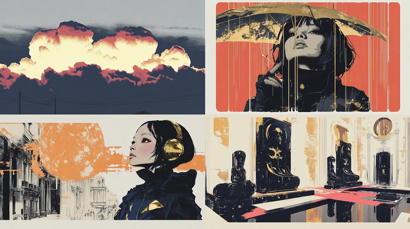 Abstract Expressionist Brushwork with a Modern Graphic Novel Influence - Midjourney sref style