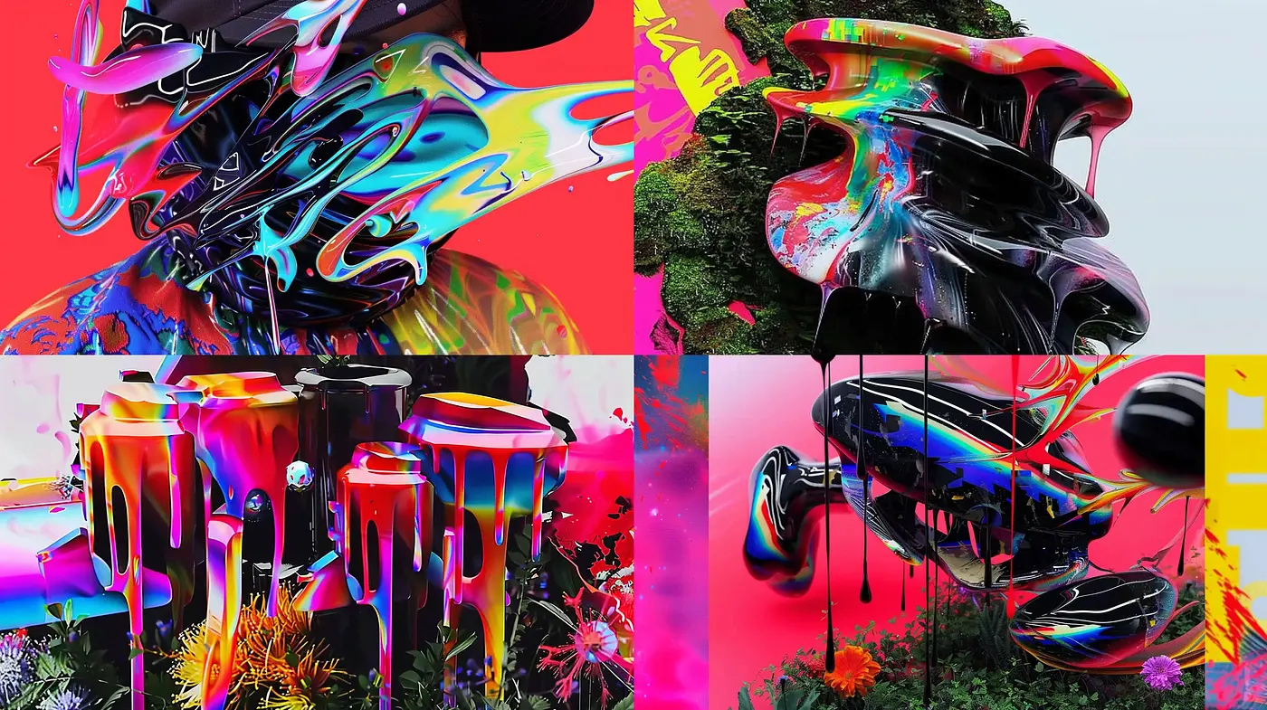 Surreal Neon Drips on Hyper-Realistic Forms - Midjourney sref style